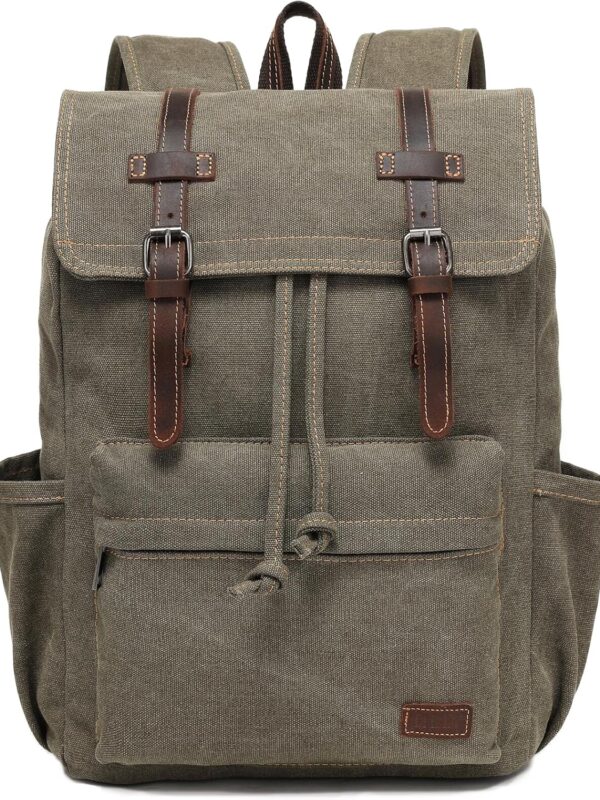 JIELV Canvas Vintage Backpack,Mens Travel Rucksack,Casual Daypack Bookbag for Laptop Work Travel Hiking(Army Green)