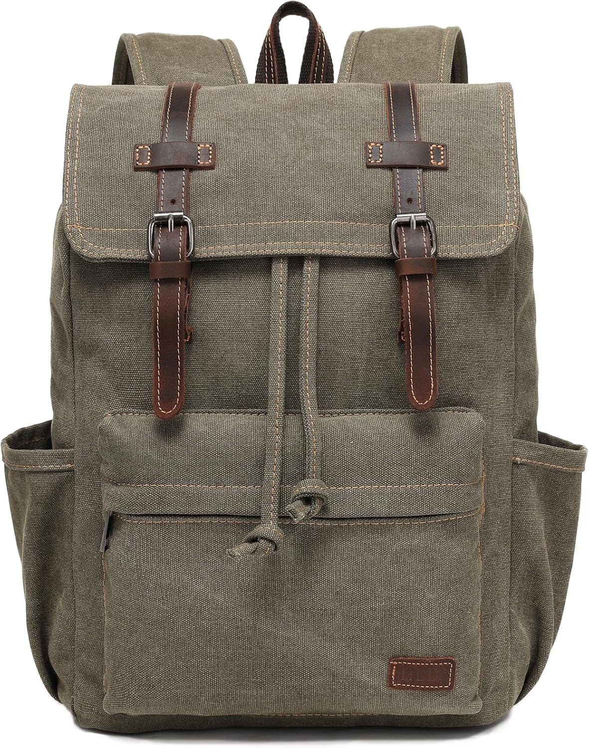 JIELV Canvas Vintage Backpack,Mens Travel Rucksack,Casual Daypack Bookbag for Laptop Work Travel Hiking(Army Green)