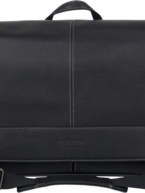 Kenneth Cole REACTION Manhattan Shoulder Satchel Colombian Leather Computer & Tablet Travel Briefcase, Black Laptop Messenger, Laptop Messenger Bag