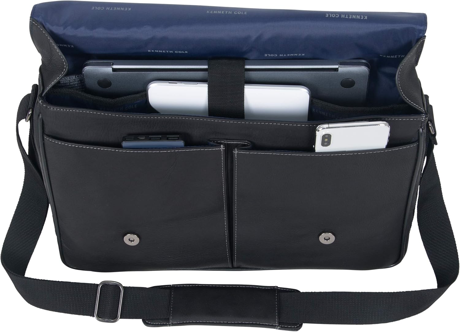 Kenneth Cole REACTION Manhattan Shoulder Satchel Colombian Leather Computer & Tablet Travel Briefcase, Black Laptop Messenger, Laptop Messenger Bag - Image 4