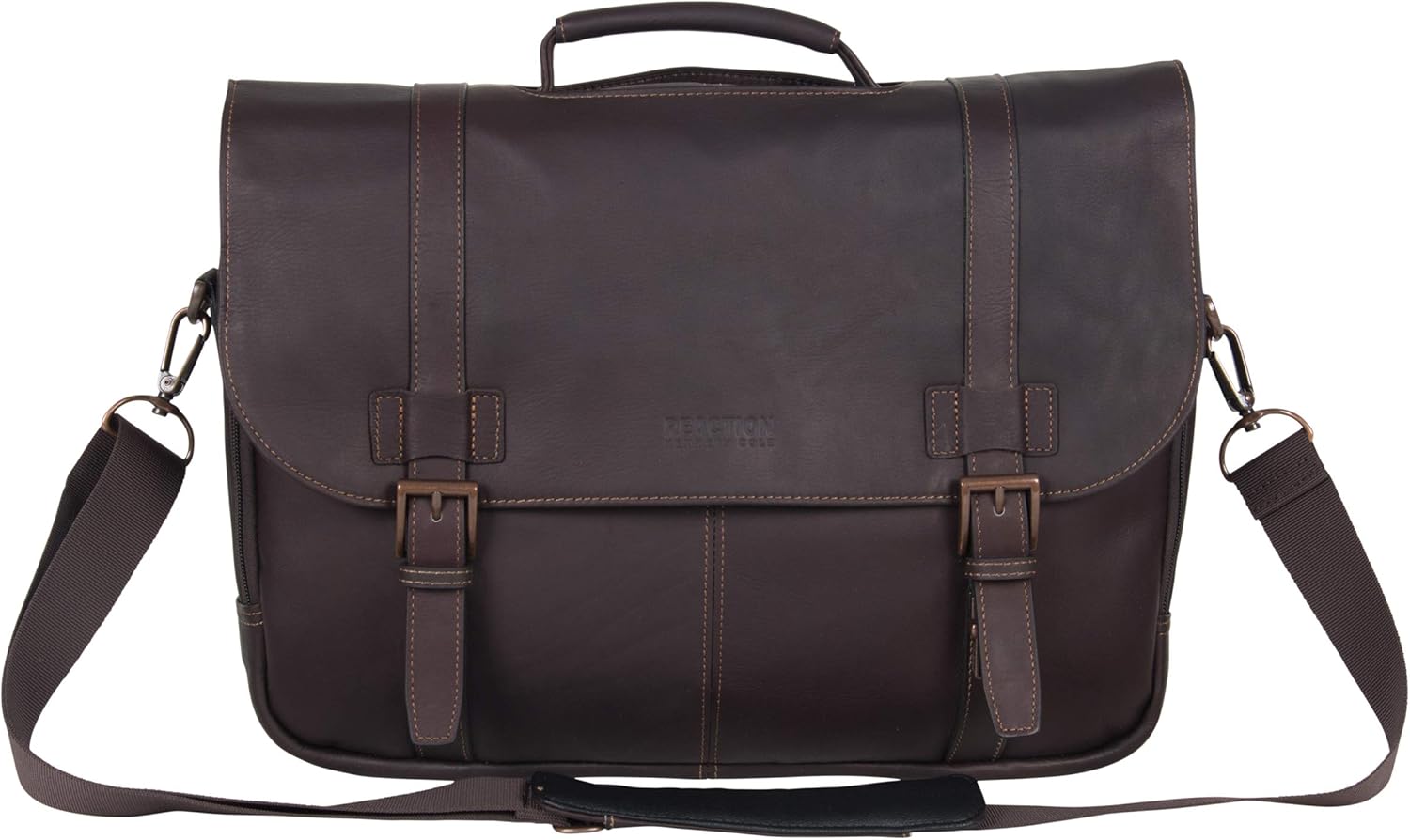 KENNETH COLE REACTION Show Business Messenger Briefcase Colombian Leather 16\u201D Laptop Computer Portfolio Satchel Work Bag, Includes Card Holders, Dark Brown, One Size - Image 2