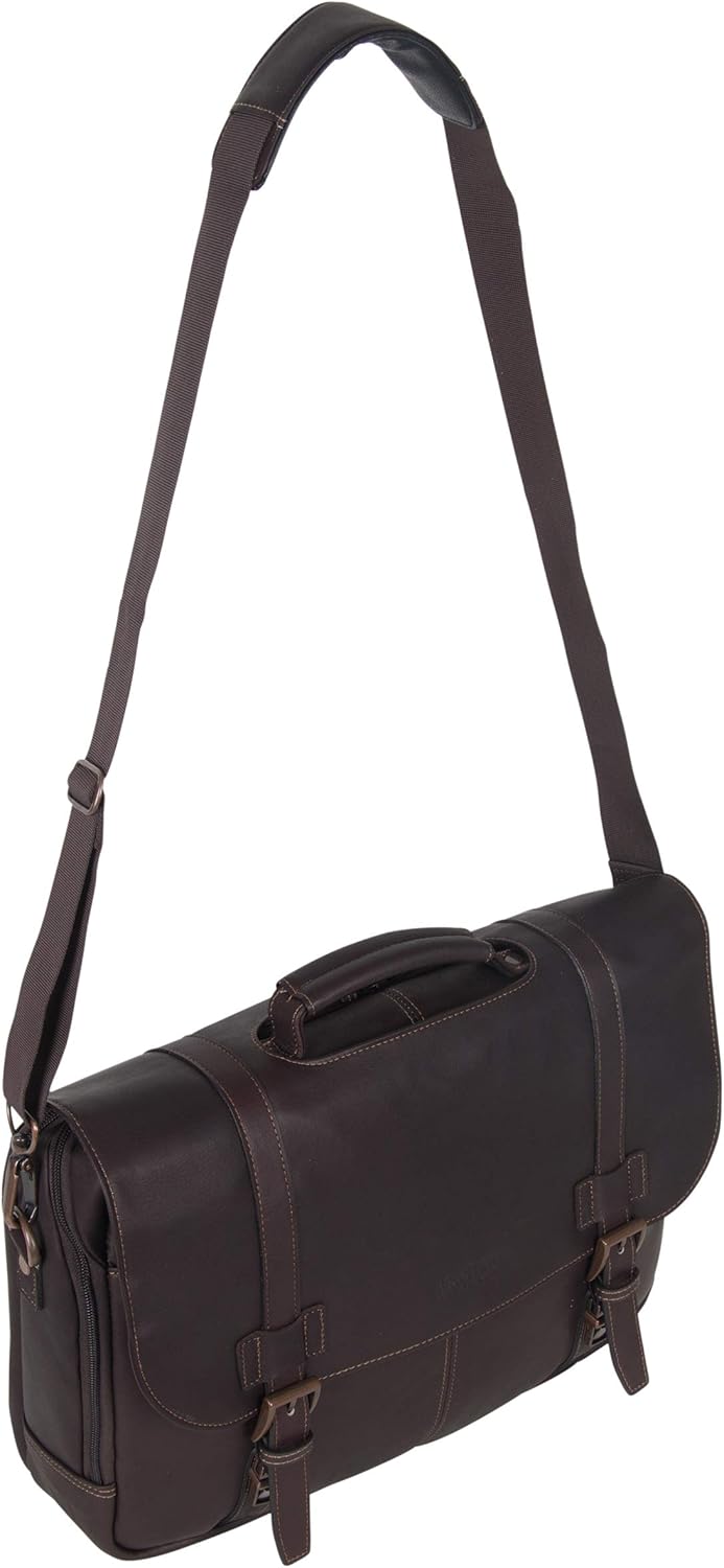 KENNETH COLE REACTION Show Business Messenger Briefcase Colombian Leather 16\u201D Laptop Computer Portfolio Satchel Work Bag, Includes Card Holders, Dark Brown, One Size - Image 3