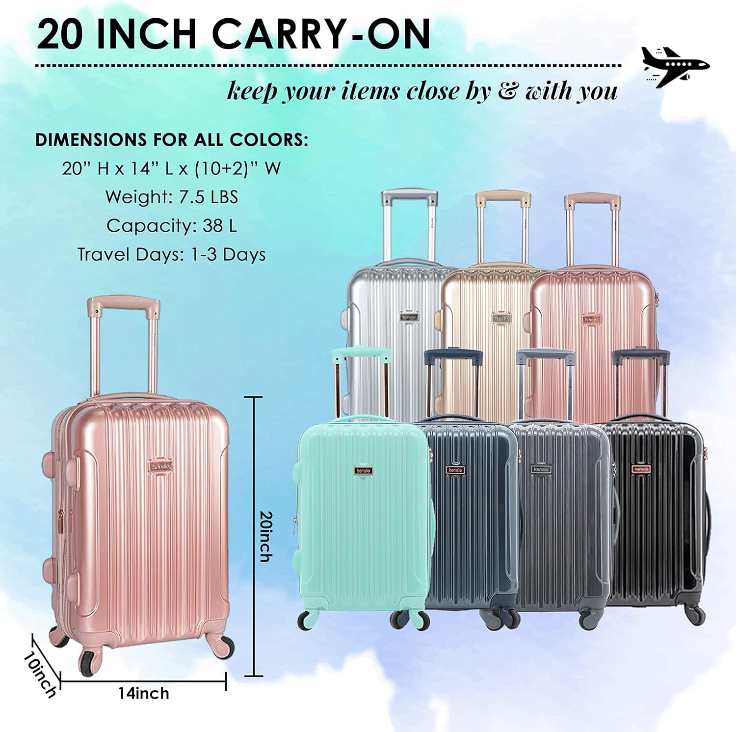 kensie Women's Alma Hardside Spinner Luggage, Expandable, Rose Gold, Carry-On 20-Inch - Image 3
