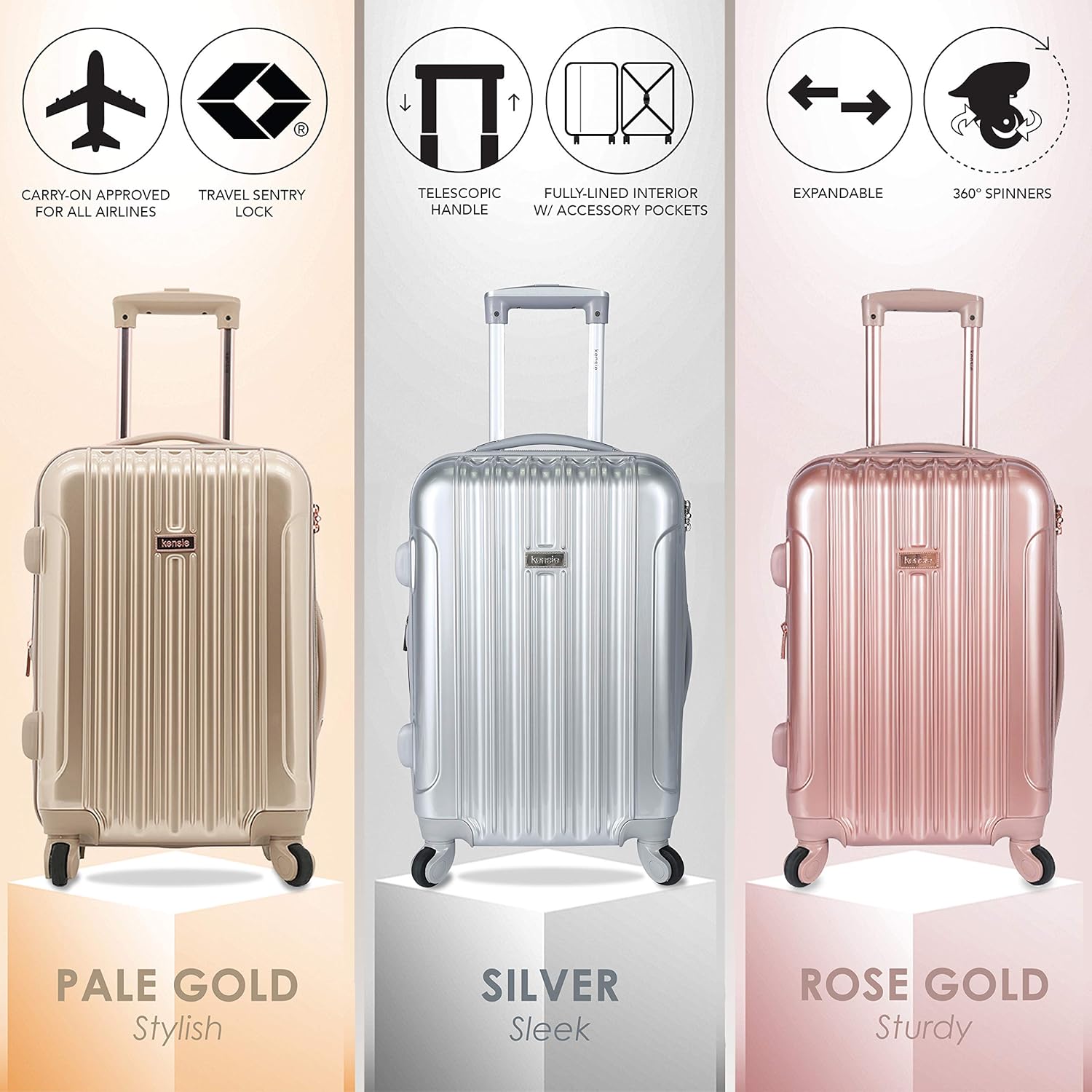 kensie Women's Alma Hardside Spinner Luggage, Expandable, Rose Gold, Carry-On 20-Inch - Image 4