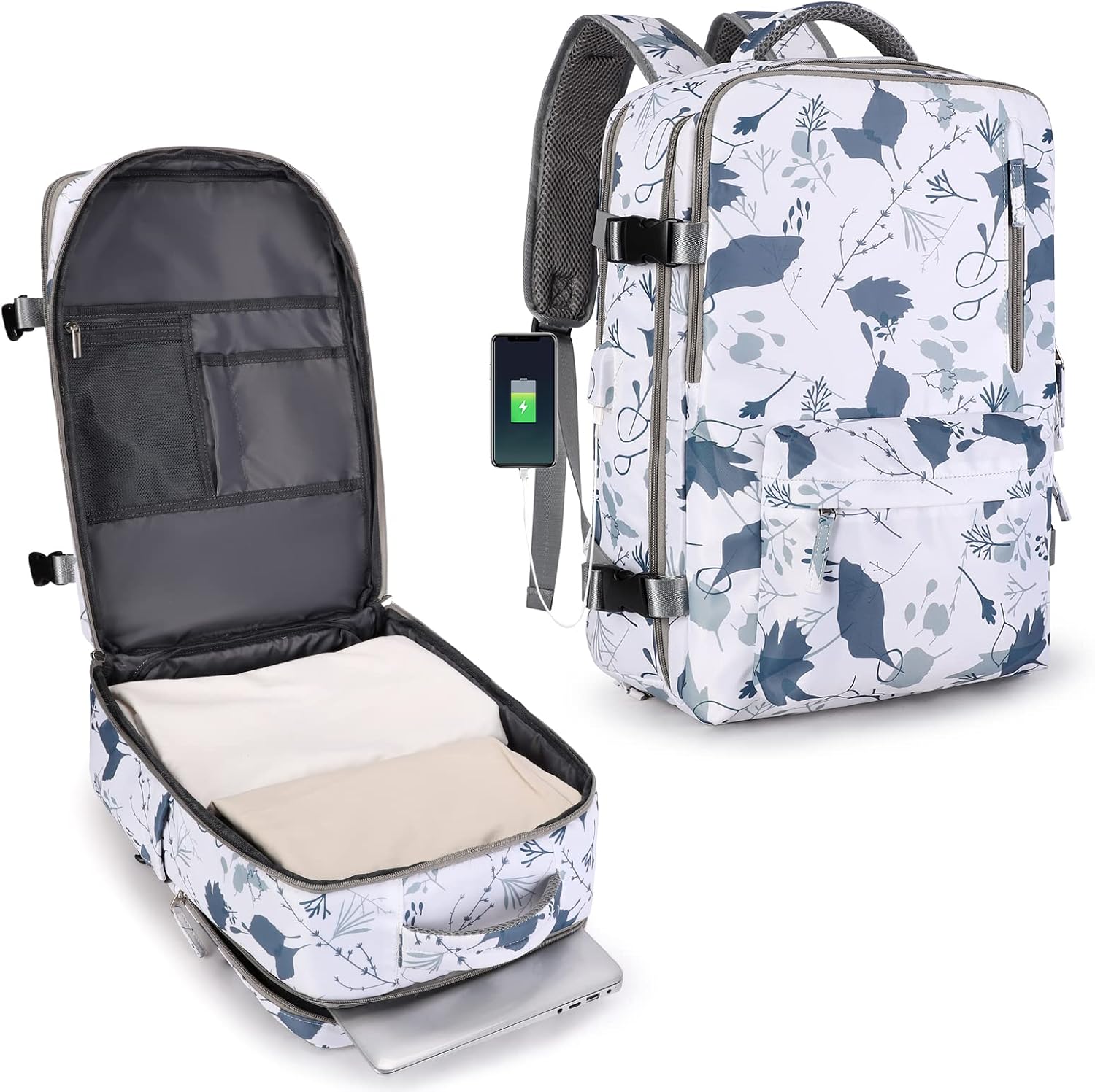 Large Travel Backpack Women, Carry On Backpack,Hiking Backpack Waterproof Outdoor Sports Rucksack Casual Daypack Fit 14 Inch Laptop with USB Charging Port Shoes Compartment, Green - Image 26