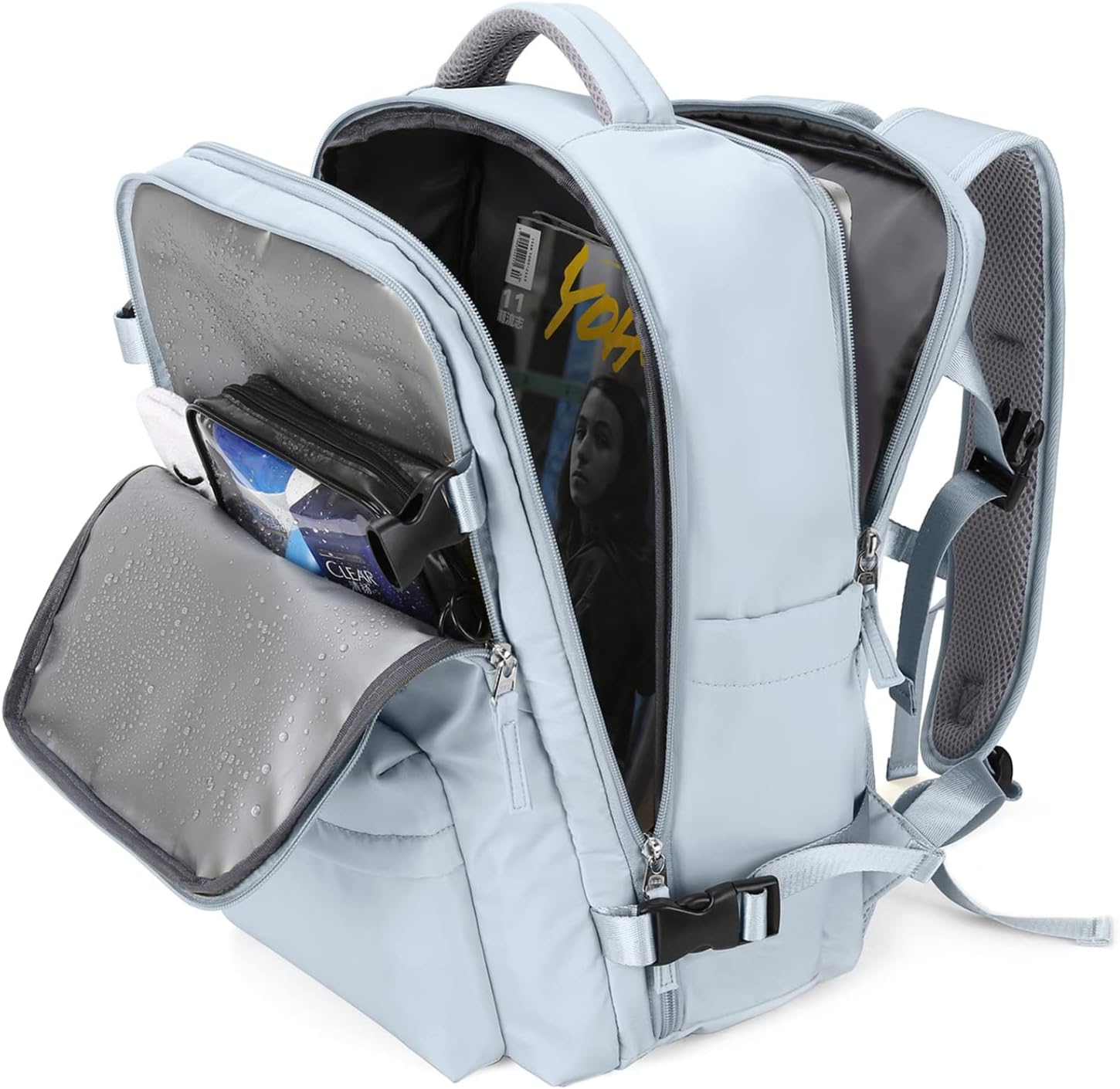 Large Travel Backpack Women, Carry On Backpack,Hiking Backpack Waterproof Outdoor Sports Rucksack Casual Daypack Fit 14 Inch Laptop with USB Charging Port Shoes Compartment, Green - Image 20