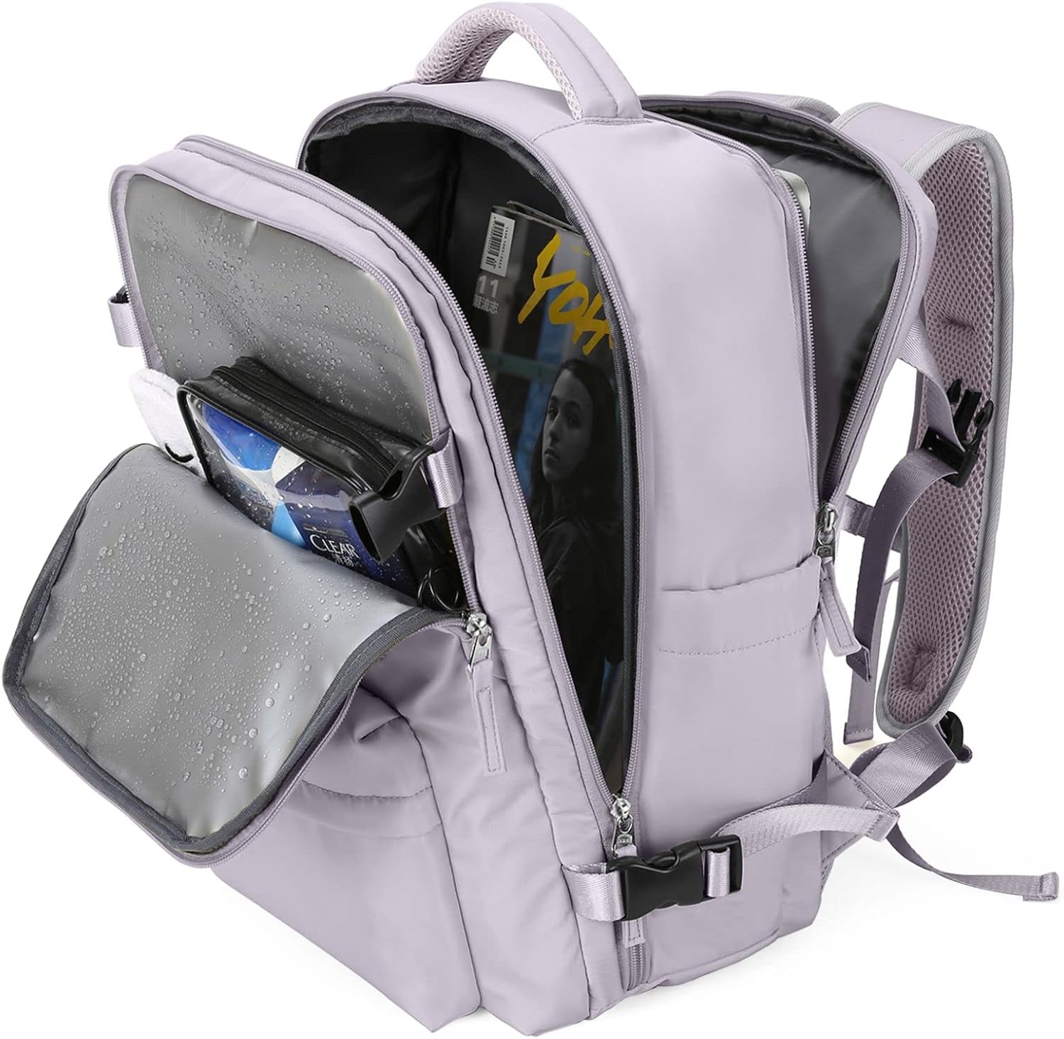 Large Travel Backpack Women, Carry On Backpack,Hiking Backpack Waterproof Outdoor Sports Rucksack Casual Daypack Fit 14 Inch Laptop with USB Charging Port Shoes Compartment, Green - Image 41