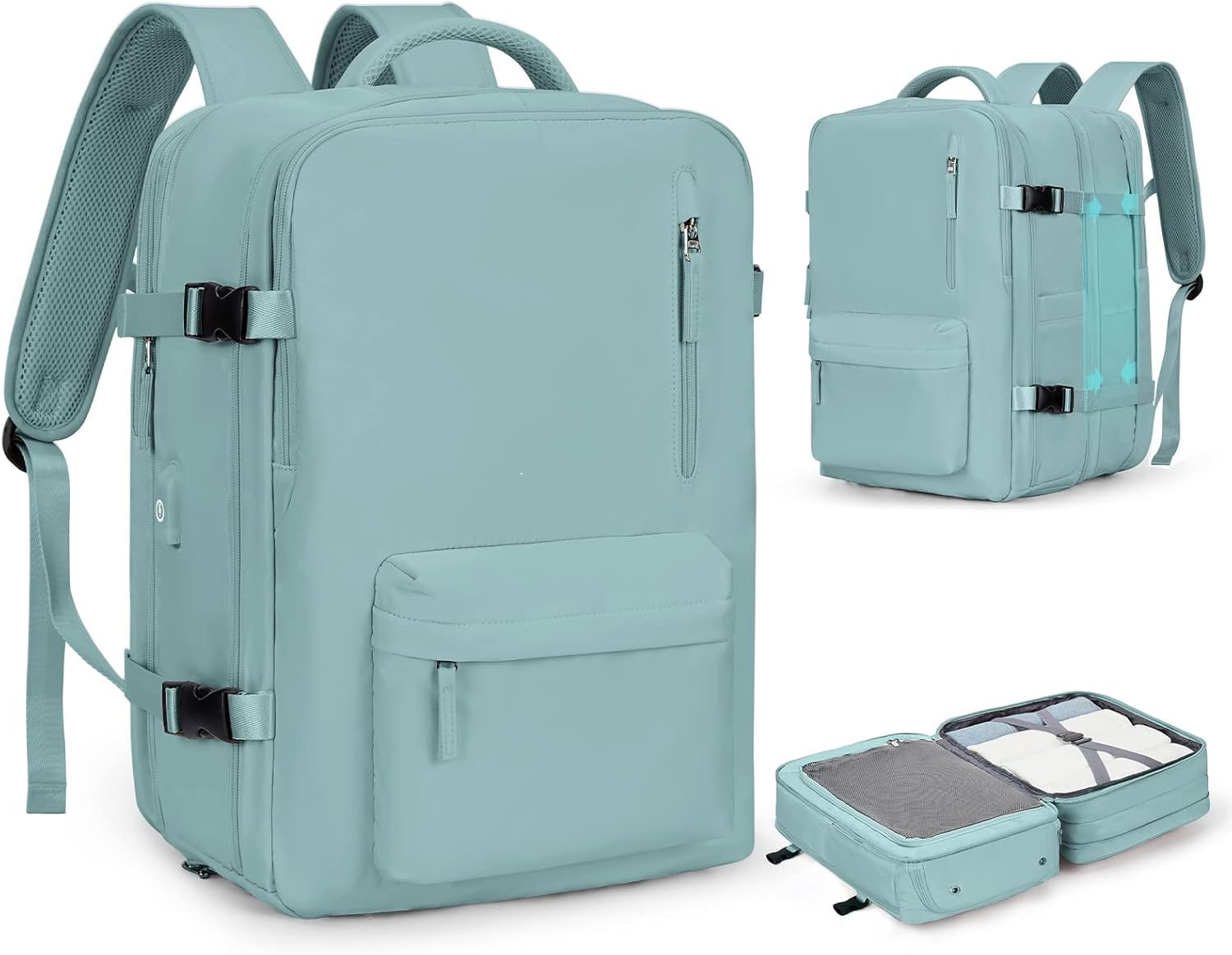 Large Travel Backpack Women, Carry On Backpack,Hiking Backpack Waterproof Outdoor Sports Rucksack Casual Daypack Fit 14 Inch Laptop with USB Charging Port Shoes Compartment, Green - Image 46