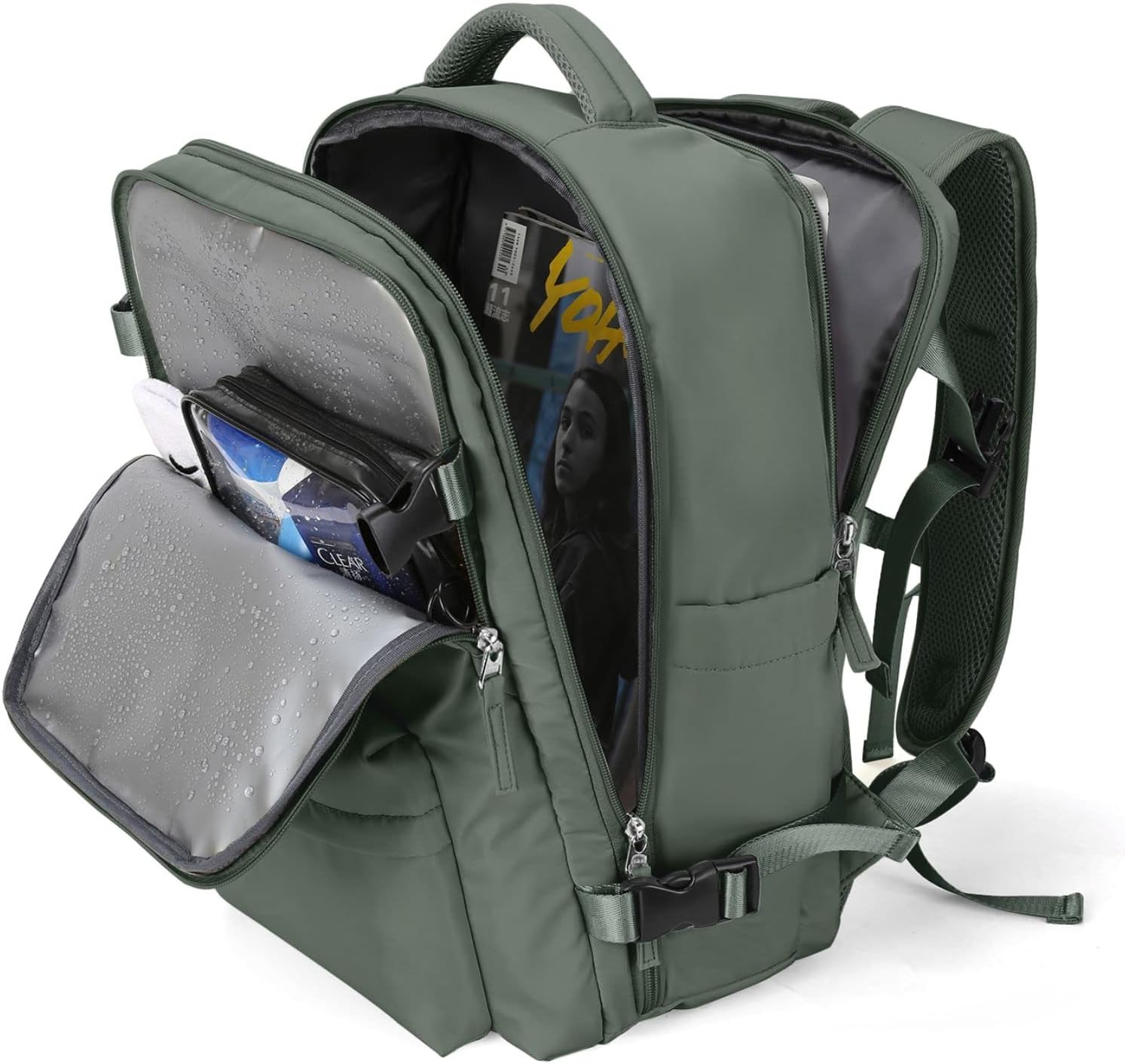 Large Travel Backpack Women, Carry On Backpack,Hiking Backpack Waterproof Outdoor Sports Rucksack Casual Daypack Fit 14 Inch Laptop with USB Charging Port Shoes Compartment, Green - Image 29
