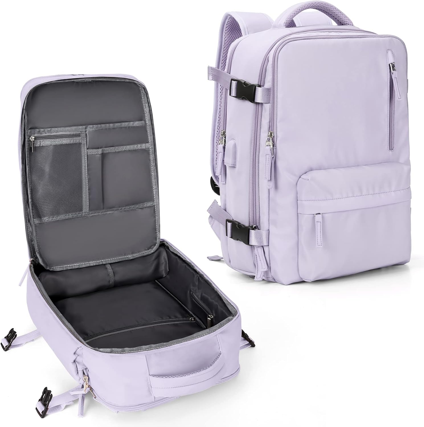 Large Travel Backpack Women, Carry On Backpack,Hiking Backpack Waterproof Outdoor Sports Rucksack Casual Daypack Fit 14 Inch Laptop with USB Charging Port Shoes Compartment, Green - Image 13