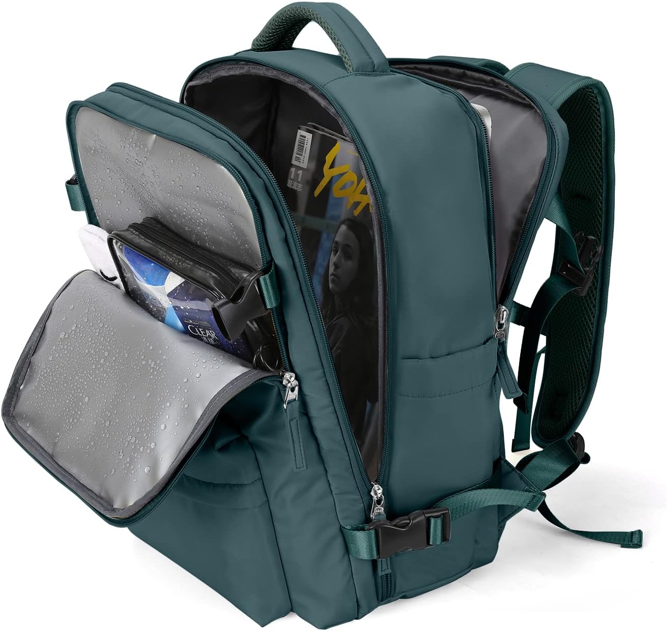 Large Travel Backpack Women, Carry On Backpack,Hiking Backpack Waterproof Outdoor Sports Rucksack Casual Daypack Fit 14 Inch Laptop with USB Charging Port Shoes Compartment, Green - Image 40