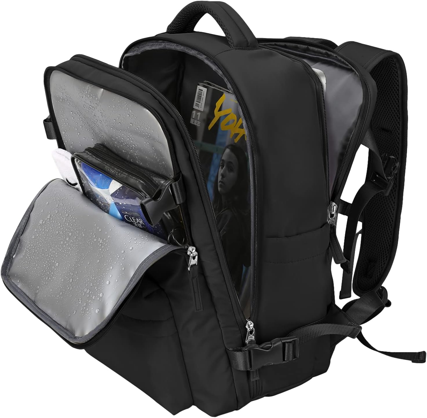 Large Travel Backpack Women, Carry On Backpack,Hiking Backpack Waterproof Outdoor Sports Rucksack Casual Daypack Fit 14 Inch Laptop with USB Charging Port Shoes Compartment, Green - Image 44