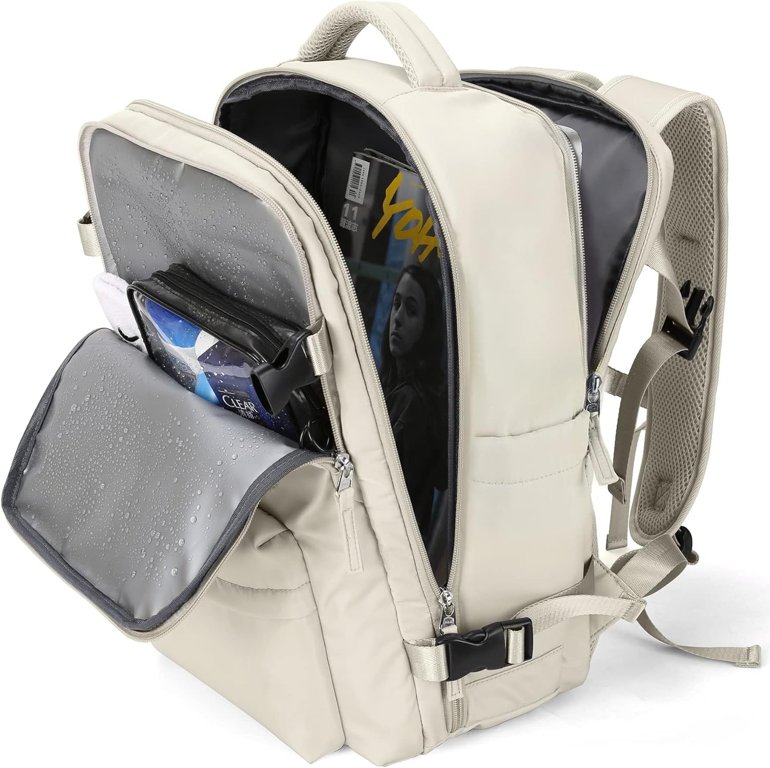 Large Travel Backpack Women, Carry On Backpack,Hiking Backpack Waterproof Outdoor Sports Rucksack Casual Daypack Fit 14 Inch Laptop with USB Charging Port Shoes Compartment, Green - Image 16