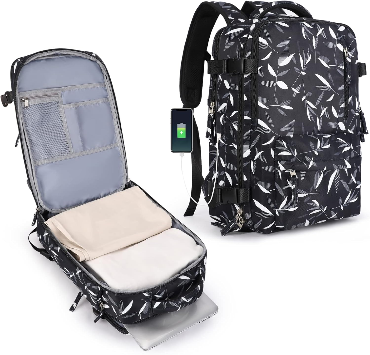Large Travel Backpack Women, Carry On Backpack,Hiking Backpack Waterproof Outdoor Sports Rucksack Casual Daypack Fit 14 Inch Laptop with USB Charging Port Shoes Compartment, Green - Image 31