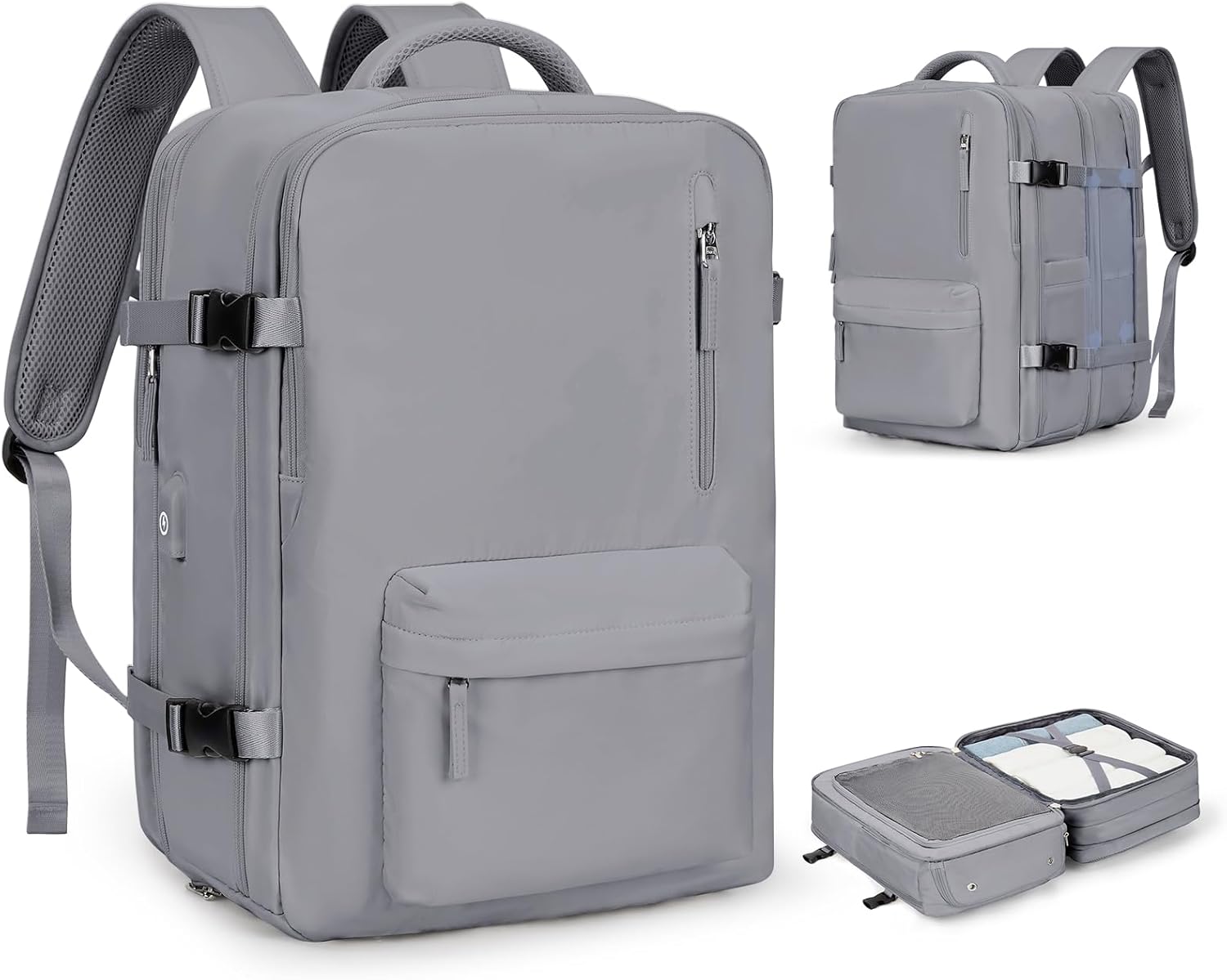 Large Travel Backpack Women, Carry On Backpack,Hiking Backpack Waterproof Outdoor Sports Rucksack Casual Daypack Fit 14 Inch Laptop with USB Charging Port Shoes Compartment, Green - Image 9