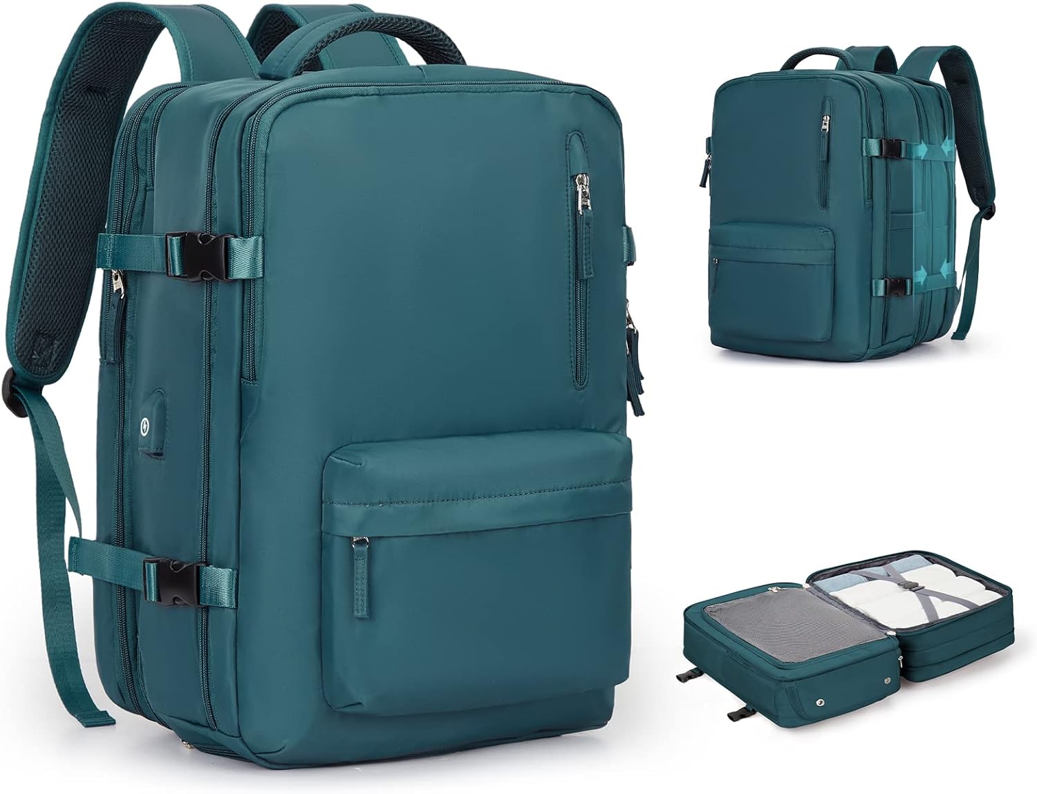 Large Travel Backpack Women, Carry On Backpack,Hiking Backpack Waterproof Outdoor Sports Rucksack Casual Daypack Fit 14 Inch Laptop with USB Charging Port Shoes Compartment, Green - Image 11