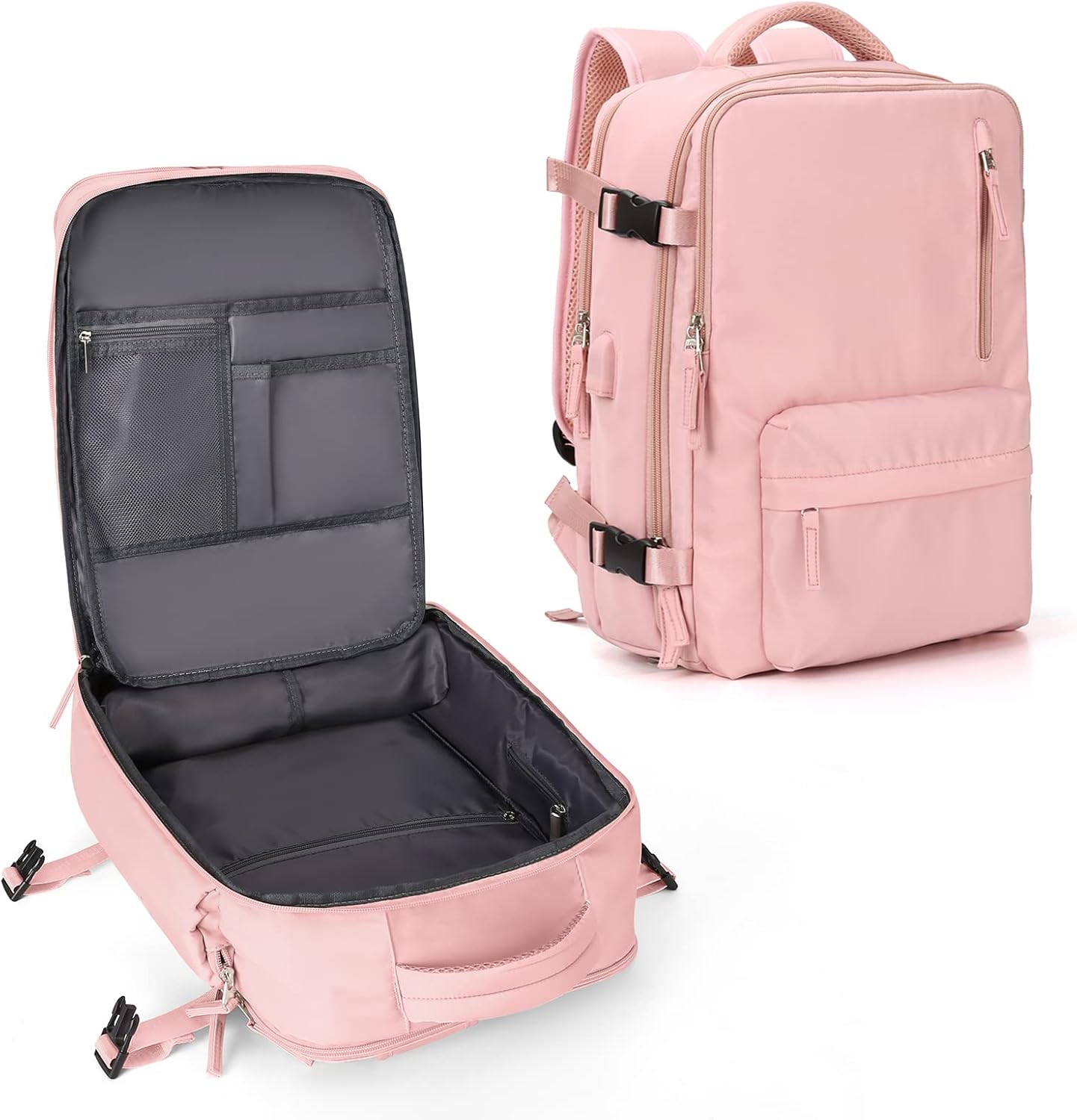 Large Travel Backpack Women, Carry On Backpack,Hiking Backpack Waterproof Outdoor Sports Rucksack Casual Daypack Fit 14 Inch Laptop with USB Charging Port Shoes Compartment, Green - Image 25