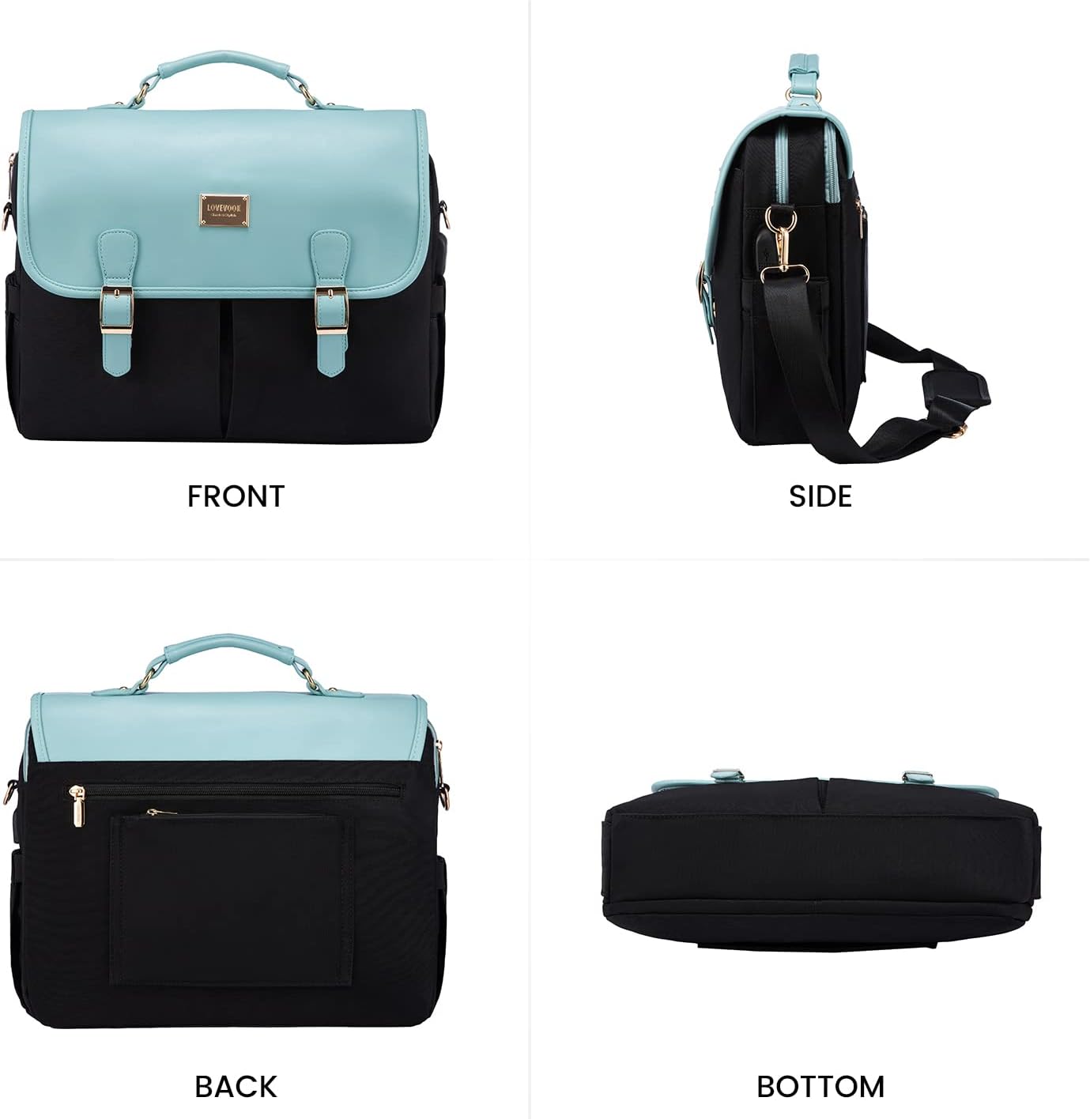 LOVEVOOK Laptop Bag for Women, 15.6 inch Large Capacity Computer Briefcase Case, Crossbody Messenger Bag, Office Business Work Bags Purse for Travel Gifts, Mint Green-black - Image 9