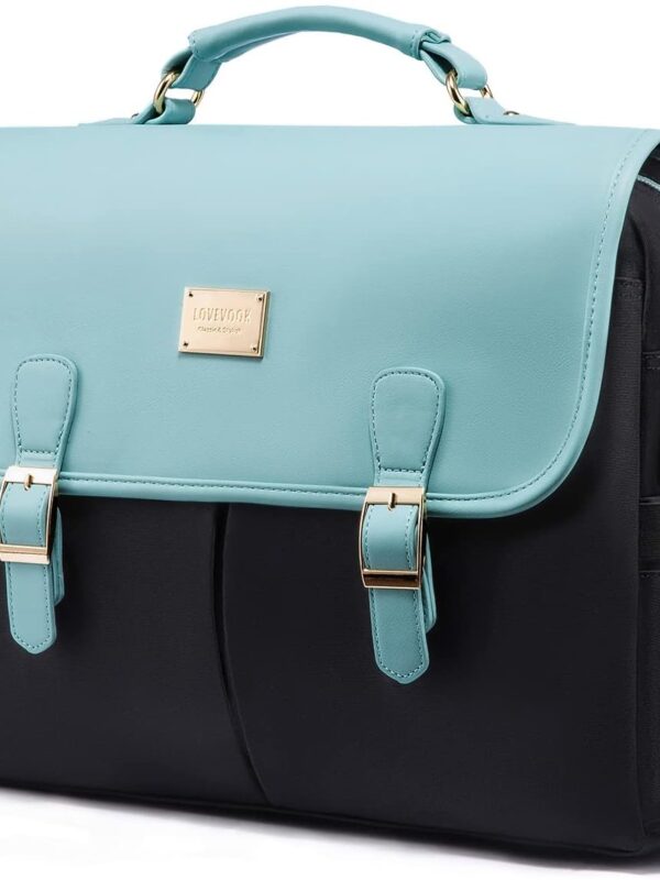 LOVEVOOK Laptop Bag for Women, 15.6 inch Large Capacity Computer Briefcase Case, Crossbody Messenger Bag, Office Business Work Bags Purse for Travel Gifts, Mint Green-black