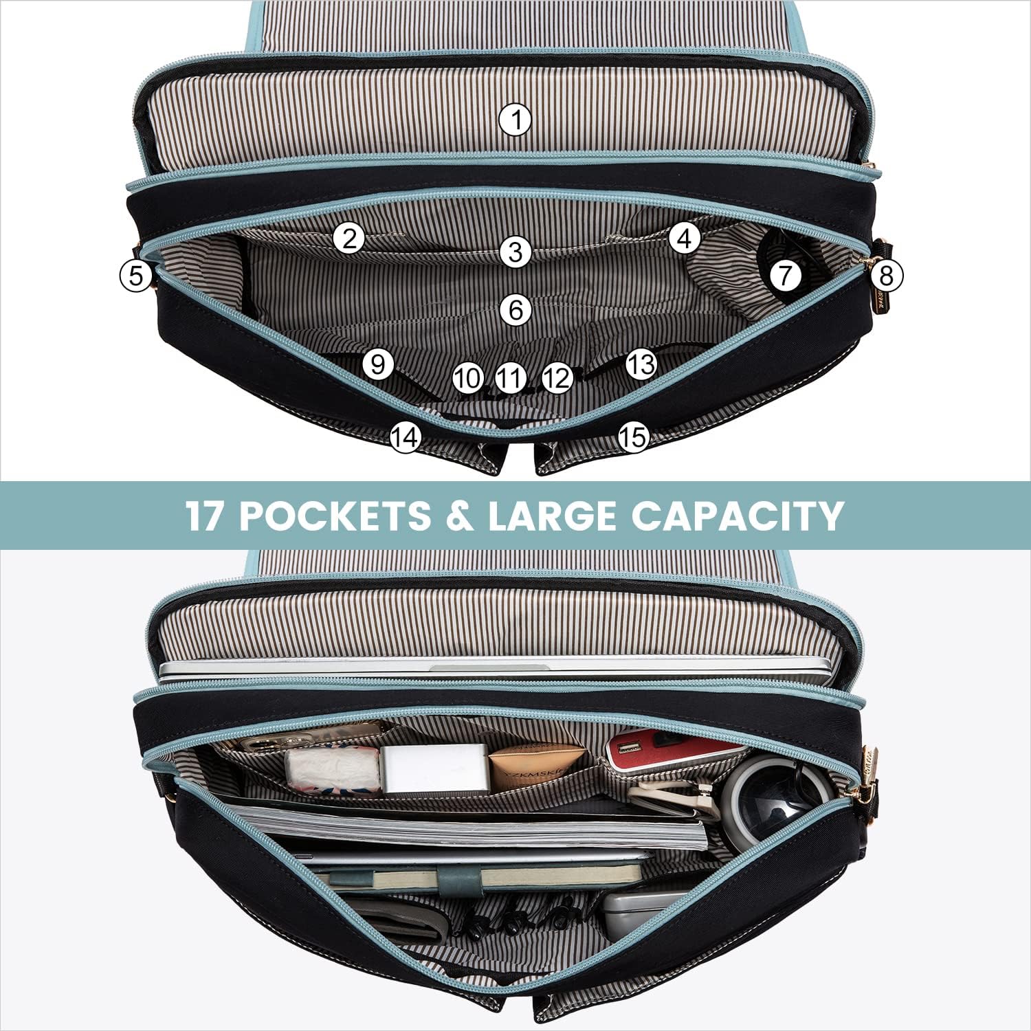 LOVEVOOK Laptop Bag for Women, 15.6 inch Large Capacity Computer Briefcase Case, Crossbody Messenger Bag, Office Business Work Bags Purse for Travel Gifts, Mint Green-black - Image 3