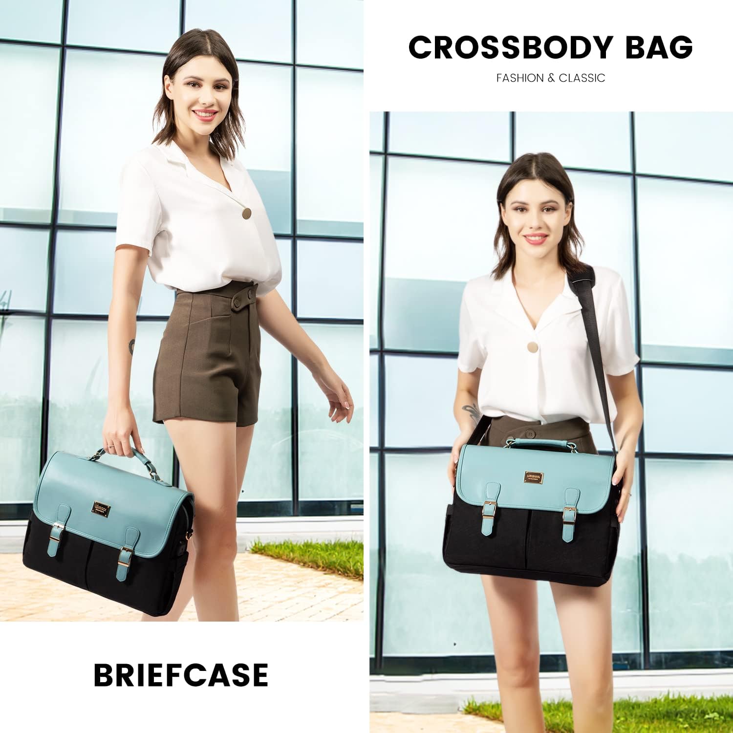 LOVEVOOK Laptop Bag for Women, 15.6 inch Large Capacity Computer Briefcase Case, Crossbody Messenger Bag, Office Business Work Bags Purse for Travel Gifts, Mint Green-black - Image 2