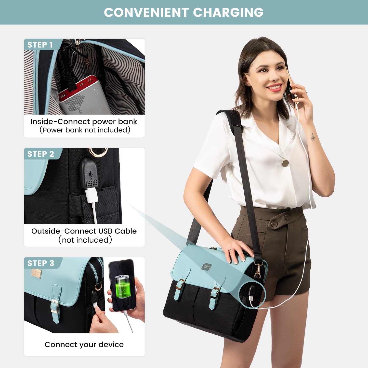 LOVEVOOK Laptop Bag for Women, 15.6 inch Large Capacity Computer Briefcase Case, Crossbody Messenger Bag, Office Business Work Bags Purse for Travel Gifts, Mint Green-black - Image 8