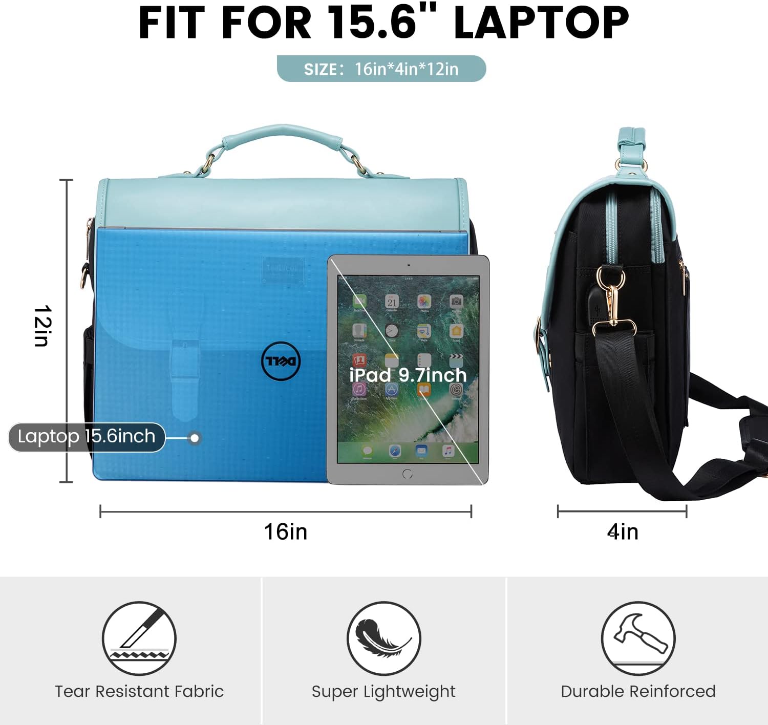 LOVEVOOK Laptop Bag for Women, 15.6 inch Large Capacity Computer Briefcase Case, Crossbody Messenger Bag, Office Business Work Bags Purse for Travel Gifts, Mint Green-black - Image 7
