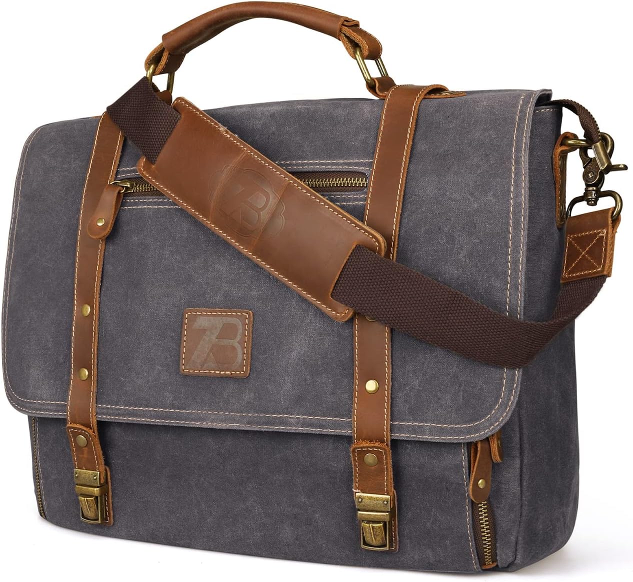 Manificent Laptop Messenger bag for Mens 15.6 Inch, Waterproof Vintage Genuine Leather Mens Briefcase shoulder bag 16 Storage Pockets, Waxed Canvas Leather Computer Business Satchel Work Bag (Brown) - Image 9