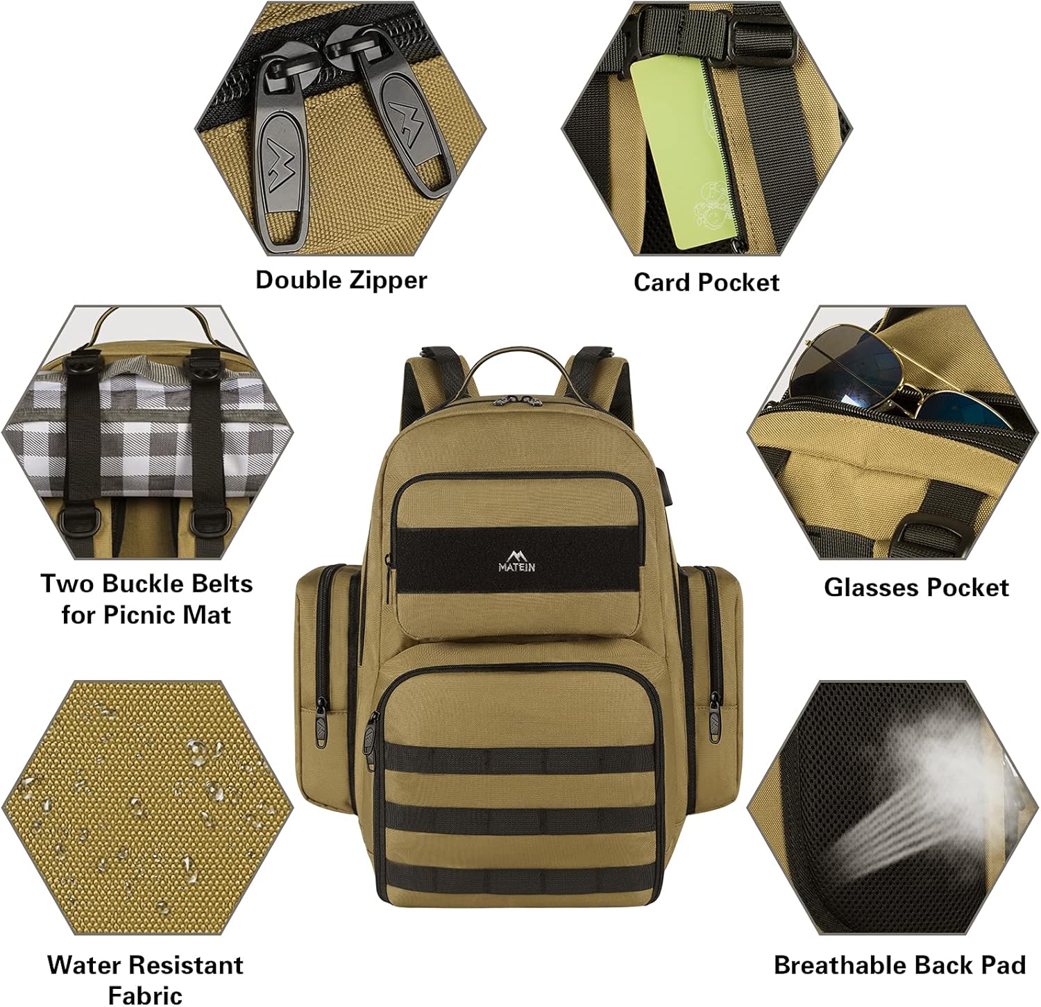 MATEIN Lunch Backpack for Men, 17 Inch Travel Laptop Backpack Insulated Cooler Bag Lunch box Rucksack with USB Charging Port, Extra Large Water Resistant College Work Computer Daypack Gifts for Men - Image 6