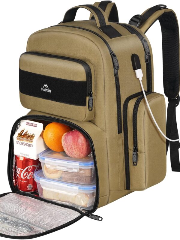 MATEIN Lunch Backpack for Men, 17 Inch Travel Laptop Backpack Insulated Cooler Bag Lunch box Rucksack with USB Charging Port, Extra Large Water Resistant College Work Computer Daypack Gifts for Men