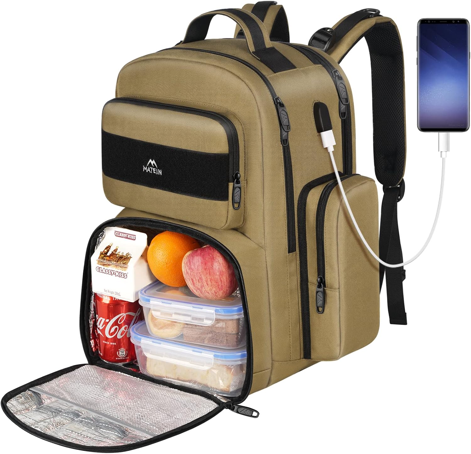MATEIN Lunch Backpack for Men, 17 Inch Travel Laptop Backpack Insulated Cooler Bag Lunch box Rucksack with USB Charging Port, Extra Large Water Resistant College Work Computer Daypack Gifts for Men