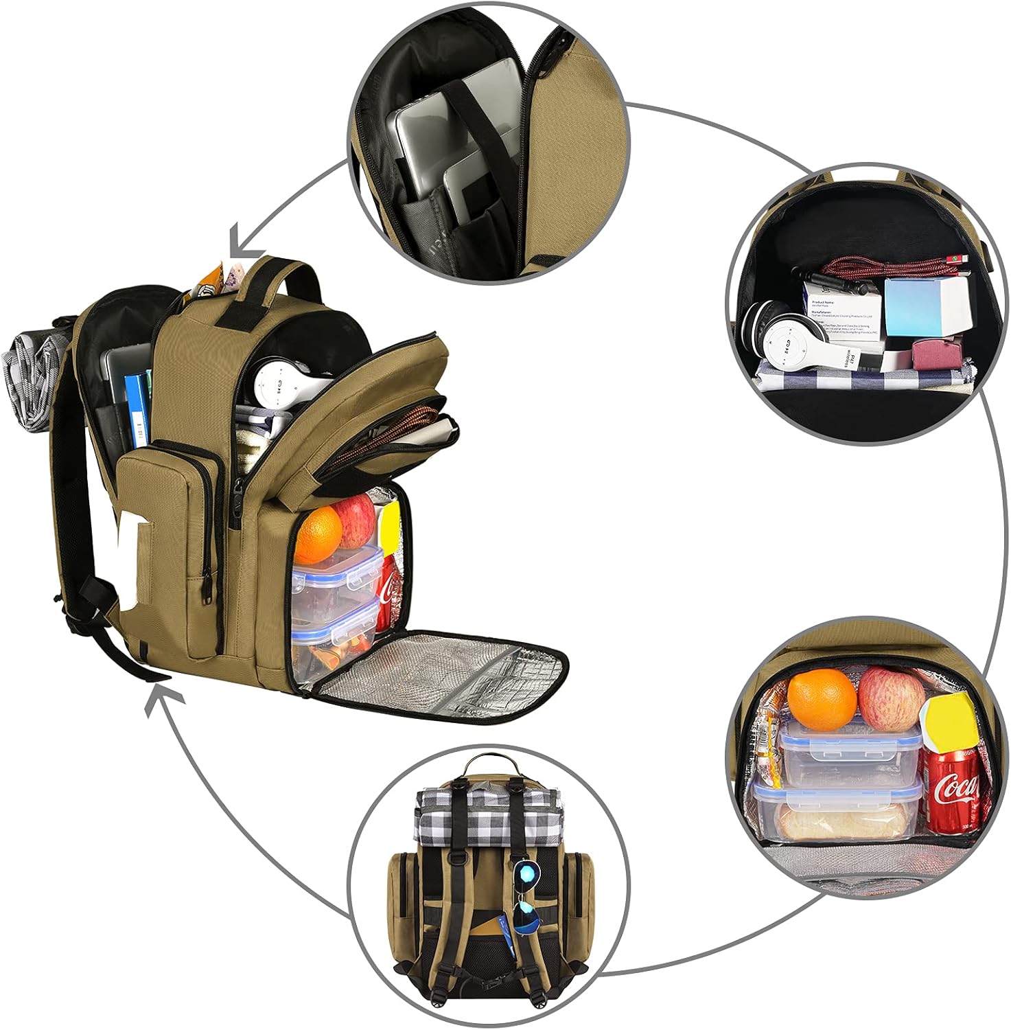 MATEIN Lunch Backpack for Men, 17 Inch Travel Laptop Backpack Insulated Cooler Bag Lunch box Rucksack with USB Charging Port, Extra Large Water Resistant College Work Computer Daypack Gifts for Men - Image 9