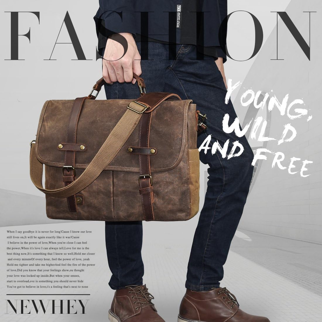 Mens Messenger Bag 15.6 Inch Waterproof Vintage Genuine Leather Waxed Canvas Briefcase Large Leather Computer Laptop Bag Rugged Satchel Shoulder Bag, Brown - Image 5