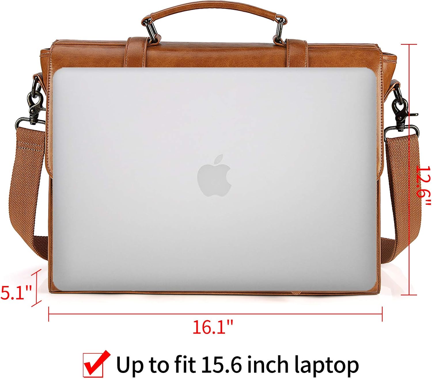 Mens Messenger Bag Vintage 15.6 Inch Waterproof Leather Laptop Briefcase Large Satchel Shoulder Bag Retro Office College Computer Bag, Brown - Image 6