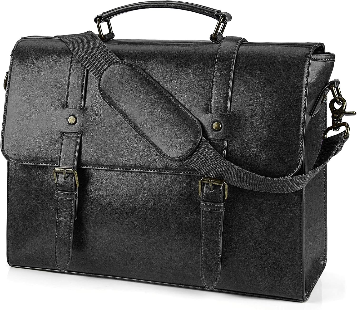 Mens Messenger Bag Vintage 15.6 Inch Waterproof Leather Laptop Briefcase Large Satchel Shoulder Bag Retro Office College Computer Bag, Brown - Image 8