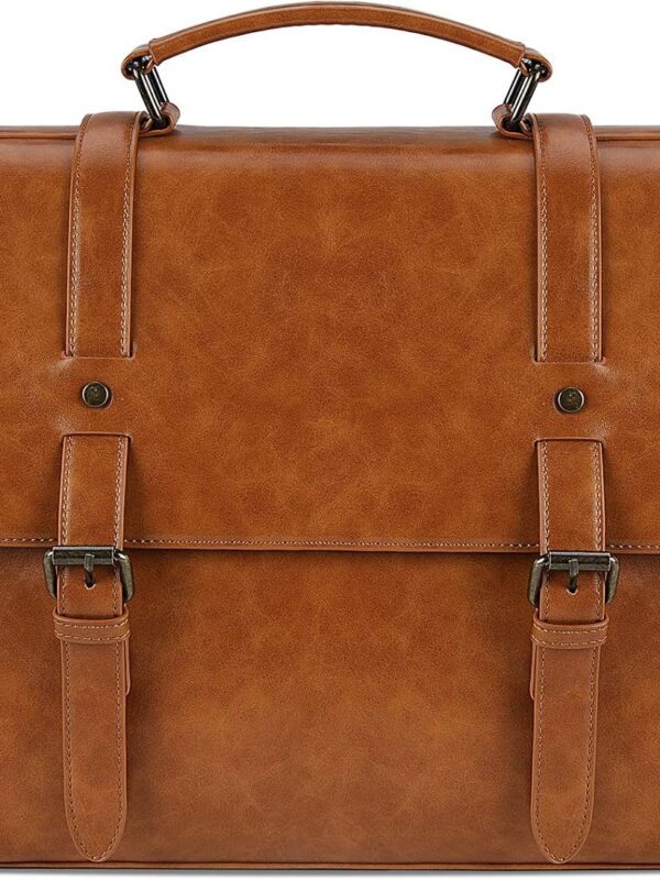 Mens Messenger Bag Vintage 15.6 Inch Waterproof Leather Laptop Briefcase Large Satchel Shoulder Bag Retro Office College Computer Bag, Brown