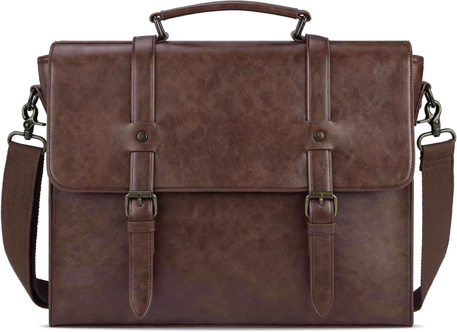 Mens Messenger Bag Vintage 15.6 Inch Waterproof Leather Laptop Briefcase Large Satchel Shoulder Bag Retro Office College Computer Bag, Brown - Image 10
