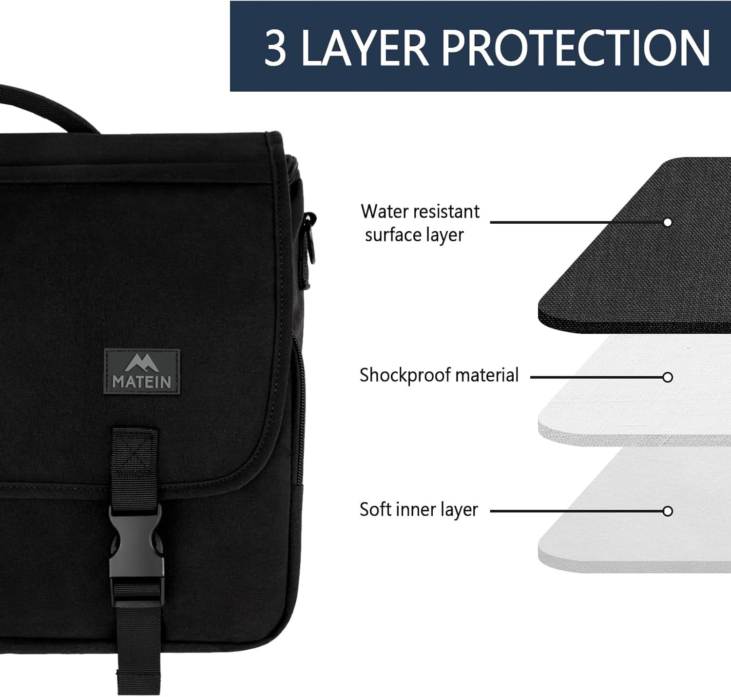 Messenger Bag for Men, Women Briefcases Lightweight Men's Laptop Bag 15.6 inch Water Resistant Crossbody College Satchel Bags Computer Work Office Bag with Shoulder Strap, Mens Gift Ideas, Black - Image 3