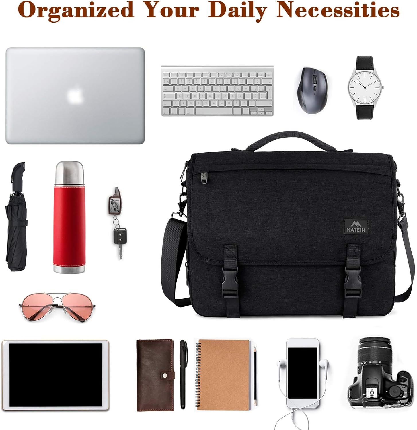 Messenger Bag for Men, Women Briefcases Lightweight Men's Laptop Bag 15.6 inch Water Resistant Crossbody College Satchel Bags Computer Work Office Bag with Shoulder Strap, Mens Gift Ideas, Black - Image 8