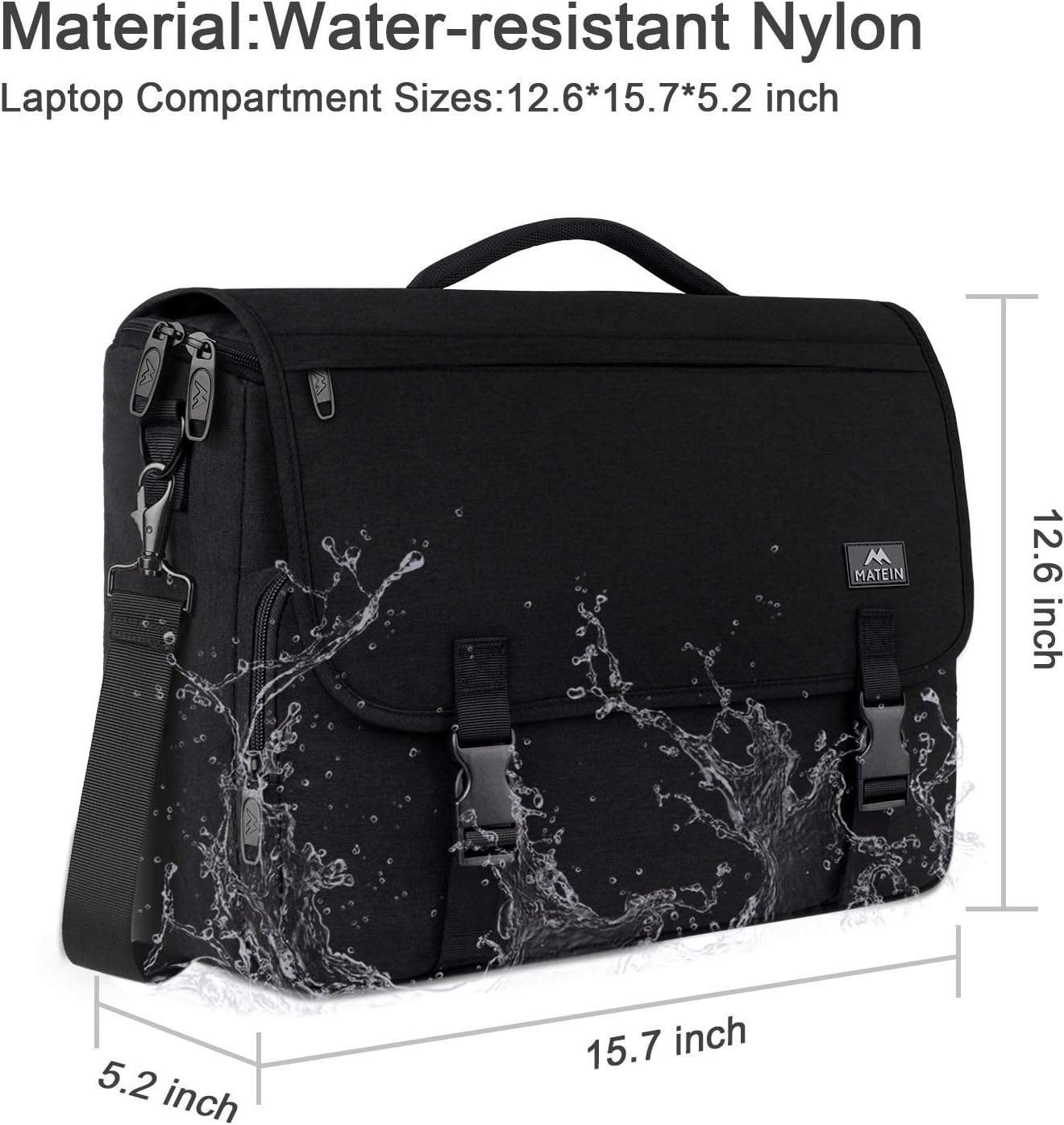 Messenger Bag for Men, Women Briefcases Lightweight Men's Laptop Bag 15.6 inch Water Resistant Crossbody College Satchel Bags Computer Work Office Bag with Shoulder Strap, Mens Gift Ideas, Black - Image 5