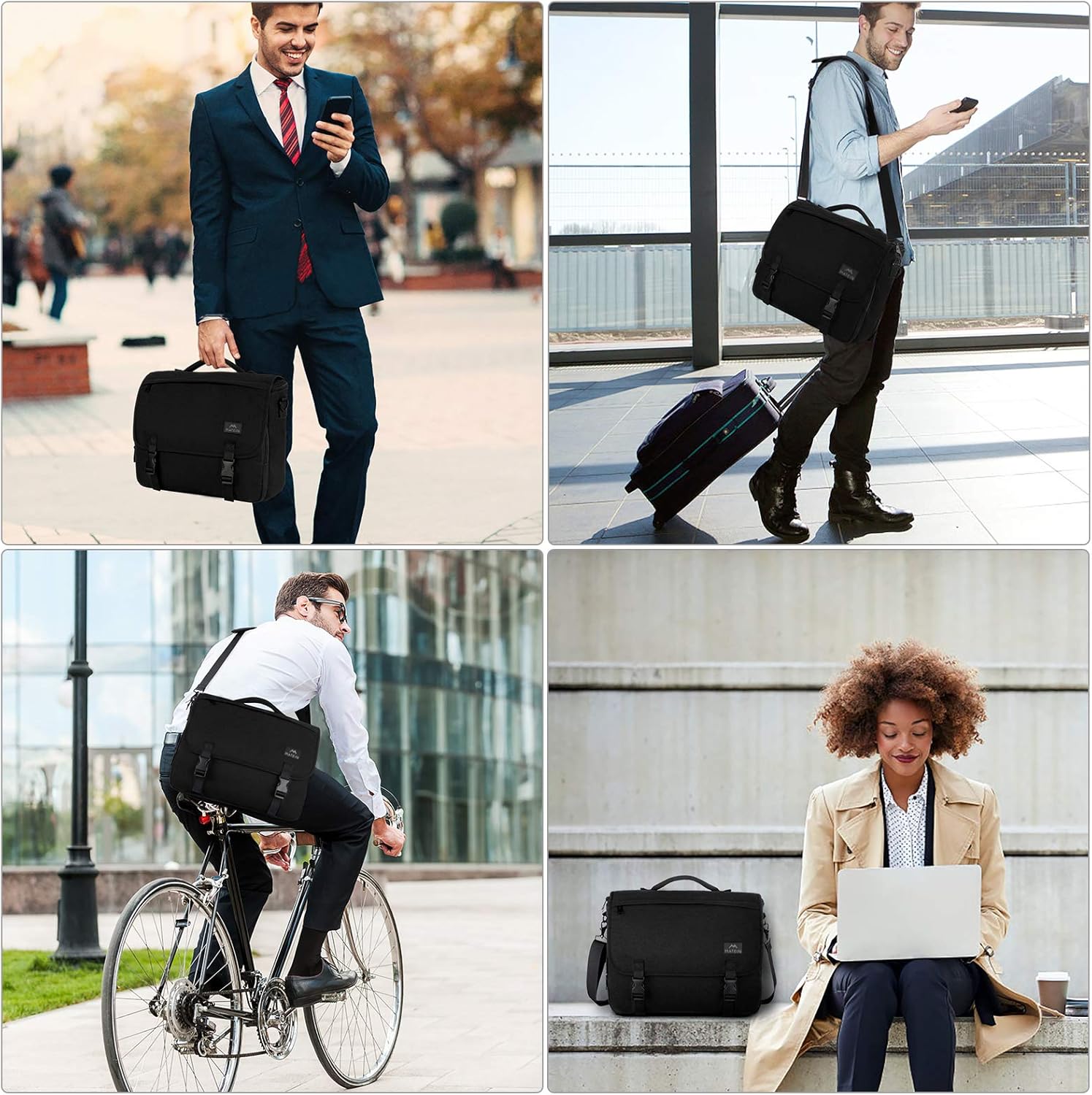 Messenger Bag for Men, Women Briefcases Lightweight Men's Laptop Bag 15.6 inch Water Resistant Crossbody College Satchel Bags Computer Work Office Bag with Shoulder Strap, Mens Gift Ideas, Black - Image 7