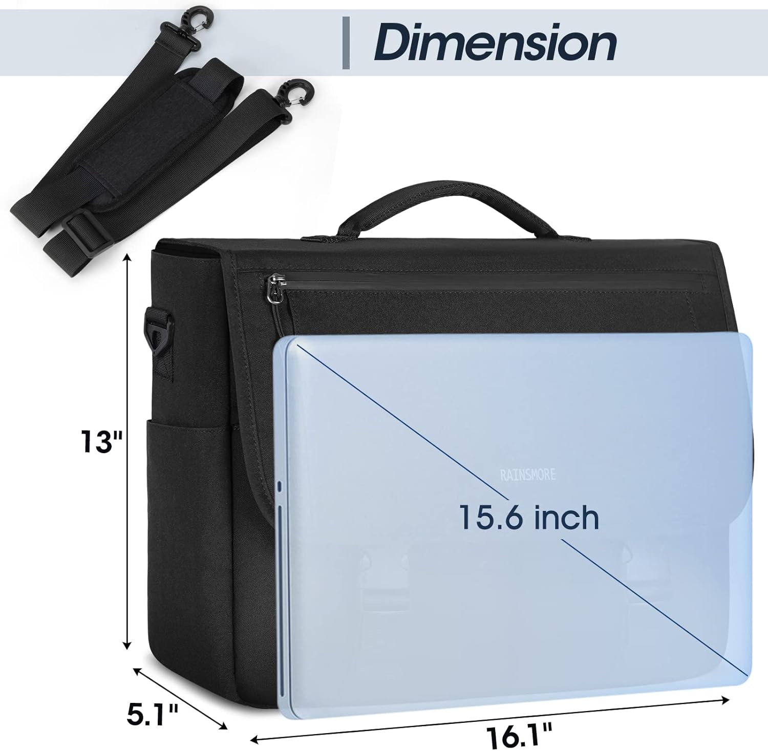 Messenger Bag for Men Messenger Bag 15.6 Inch Water Resistant Laptop Bag Casual Satchel Bags for Men Large College Computer Bag Office Work Briefcase Fashion Crossbody Shoulder Handbag, Black - Image 5