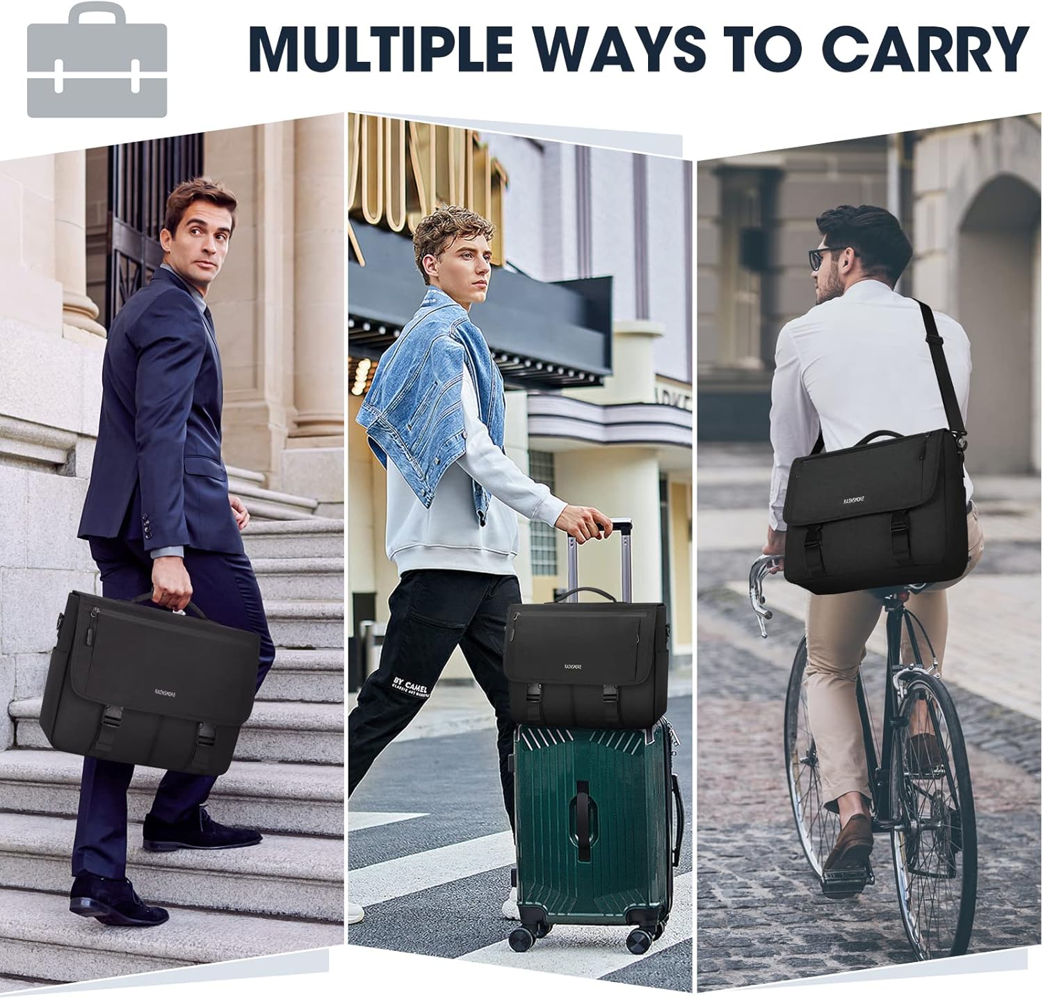 Messenger Bag for Men Messenger Bag 15.6 Inch Water Resistant Laptop Bag Casual Satchel Bags for Men Large College Computer Bag Office Work Briefcase Fashion Crossbody Shoulder Handbag, Black - Image 6