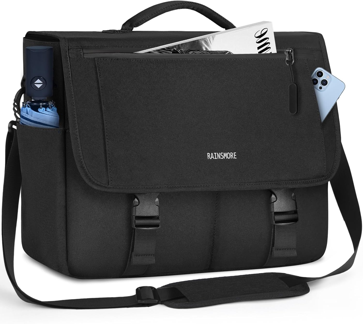 Messenger Bag for Men Messenger Bag 15.6 Inch Water Resistant Laptop Bag Casual Satchel Bags for Men Large College Computer Bag Office Work Briefcase Fashion Crossbody Shoulder Handbag, Black