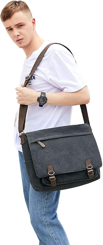 Messenger Bag for Men Retro, Canvas Satchel casual Briefcases Laptop Bag fit 13.3 15.6 Inch - Image 5