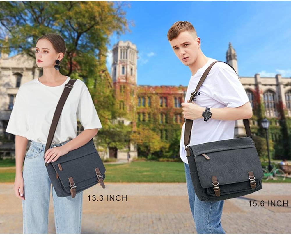 Messenger Bag for Men Retro, Canvas Satchel casual Briefcases Laptop Bag fit 13.3 15.6 Inch - Image 6