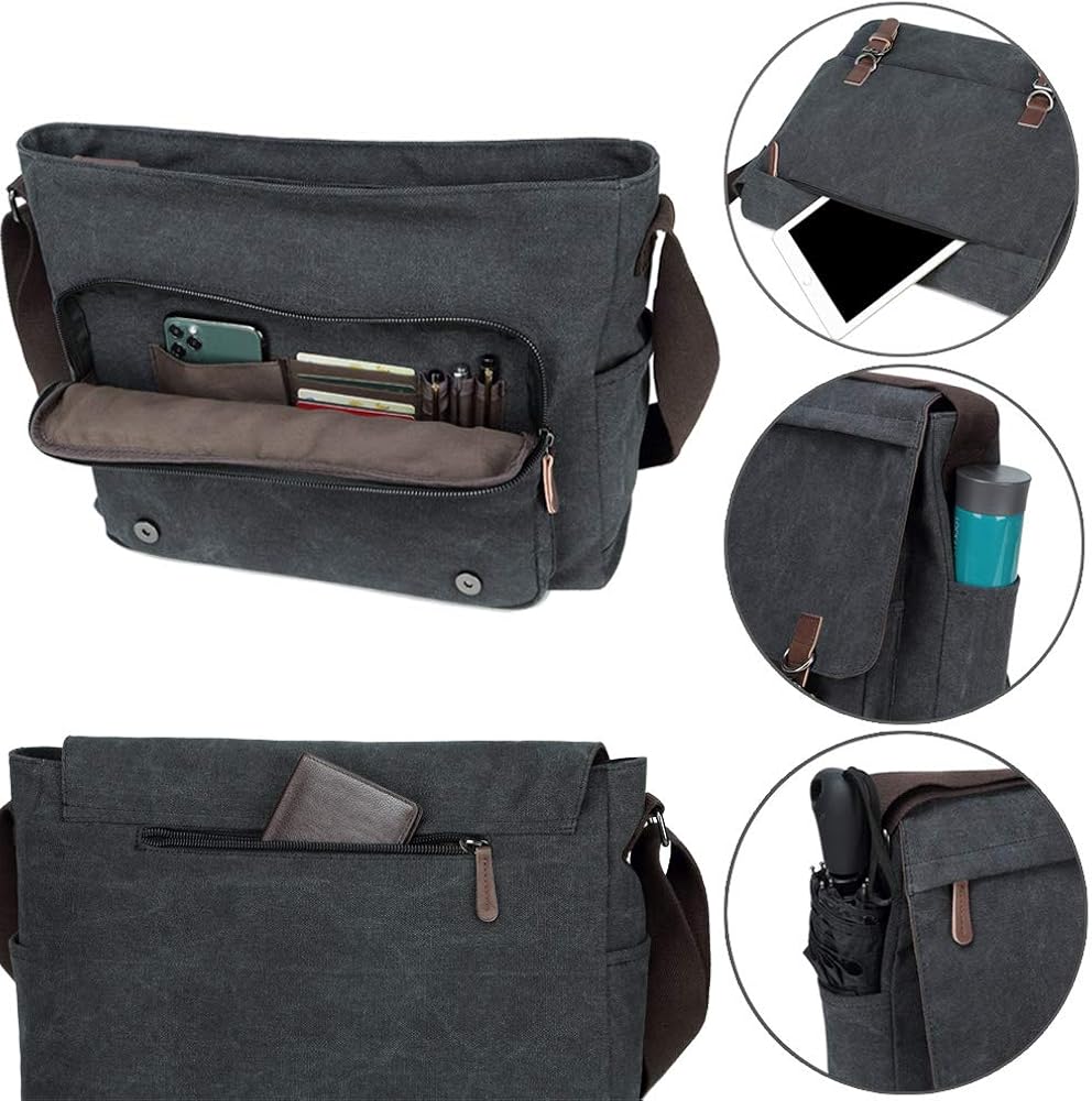 Messenger Bag for Men Retro, Canvas Satchel casual Briefcases Laptop Bag fit 13.3 15.6 Inch - Image 4