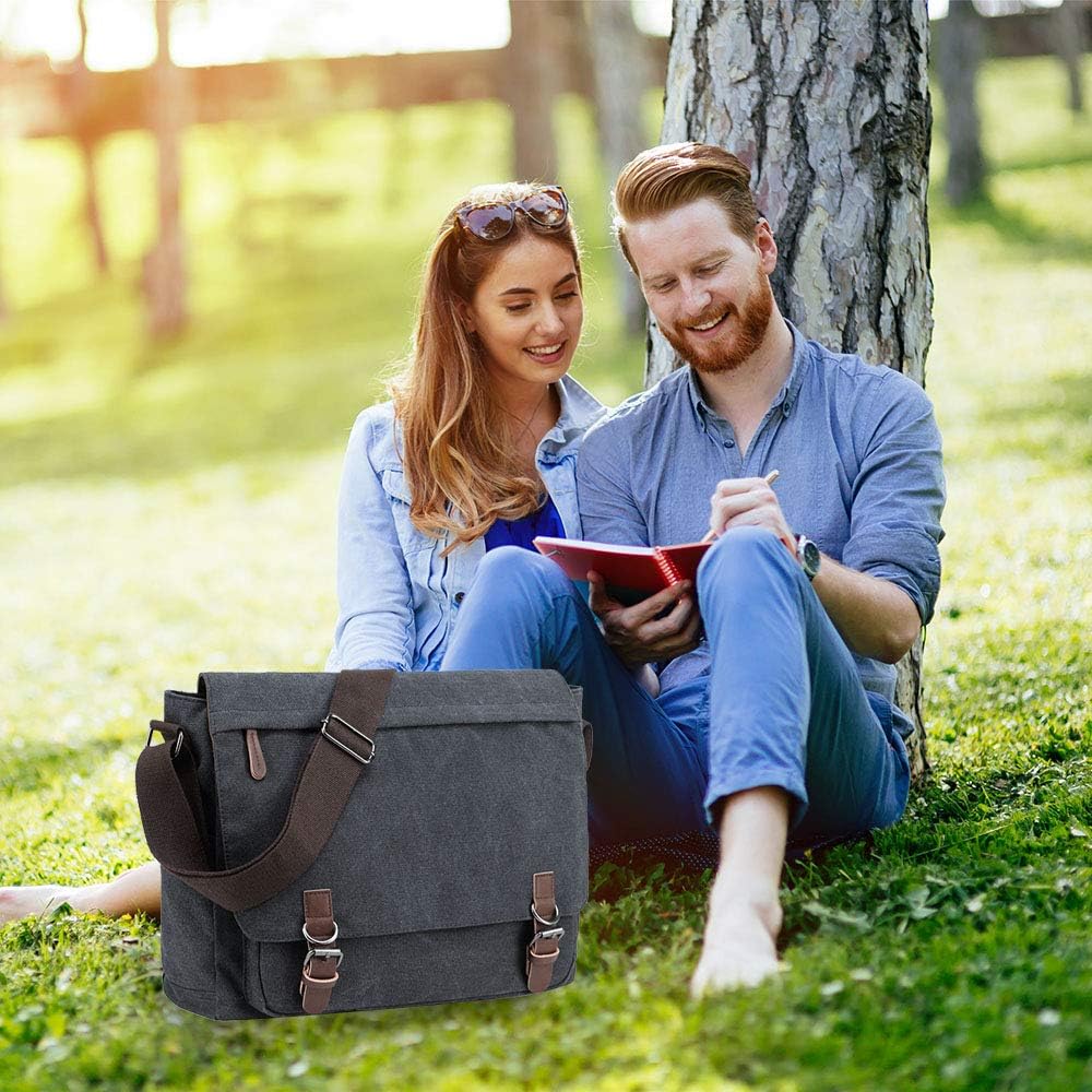 Messenger Bag for Men Retro, Canvas Satchel casual Briefcases Laptop Bag fit 13.3 15.6 Inch - Image 7