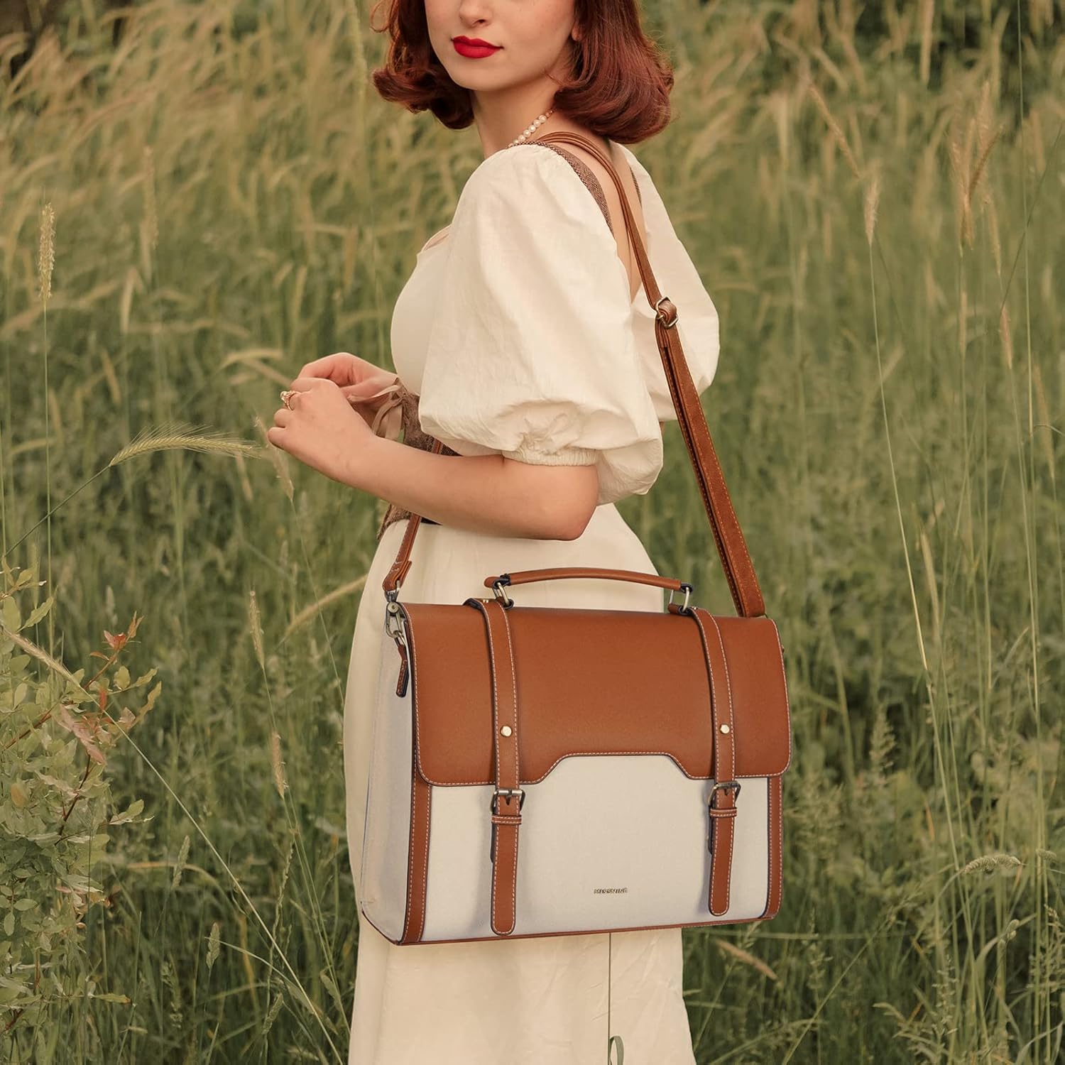 Missnine Laptop Bag 15.6 inch Canvas Messenger Bag for Women Professional Work Bag Shoulder Bag Travel, Office, School - Image 4