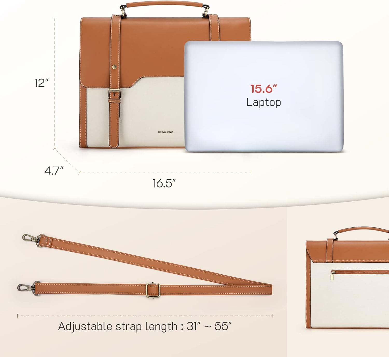 Missnine Laptop Bag 15.6 inch Canvas Messenger Bag for Women Professional Work Bag Shoulder Bag Travel, Office, School - Image 6